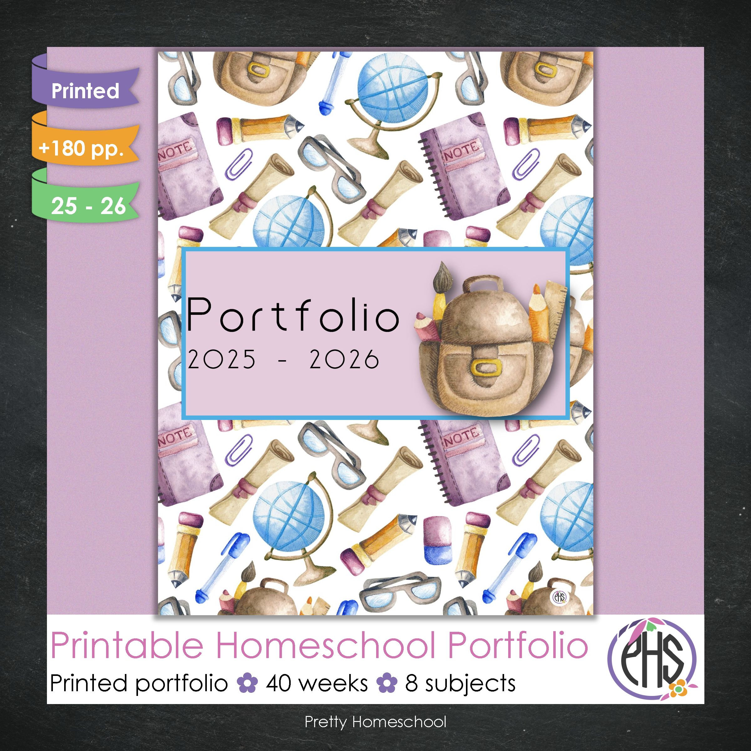 Printed Homeschool Portfolio 2025–2026 | Record Keeping & End-of-Year Binder for Homeschool Organization