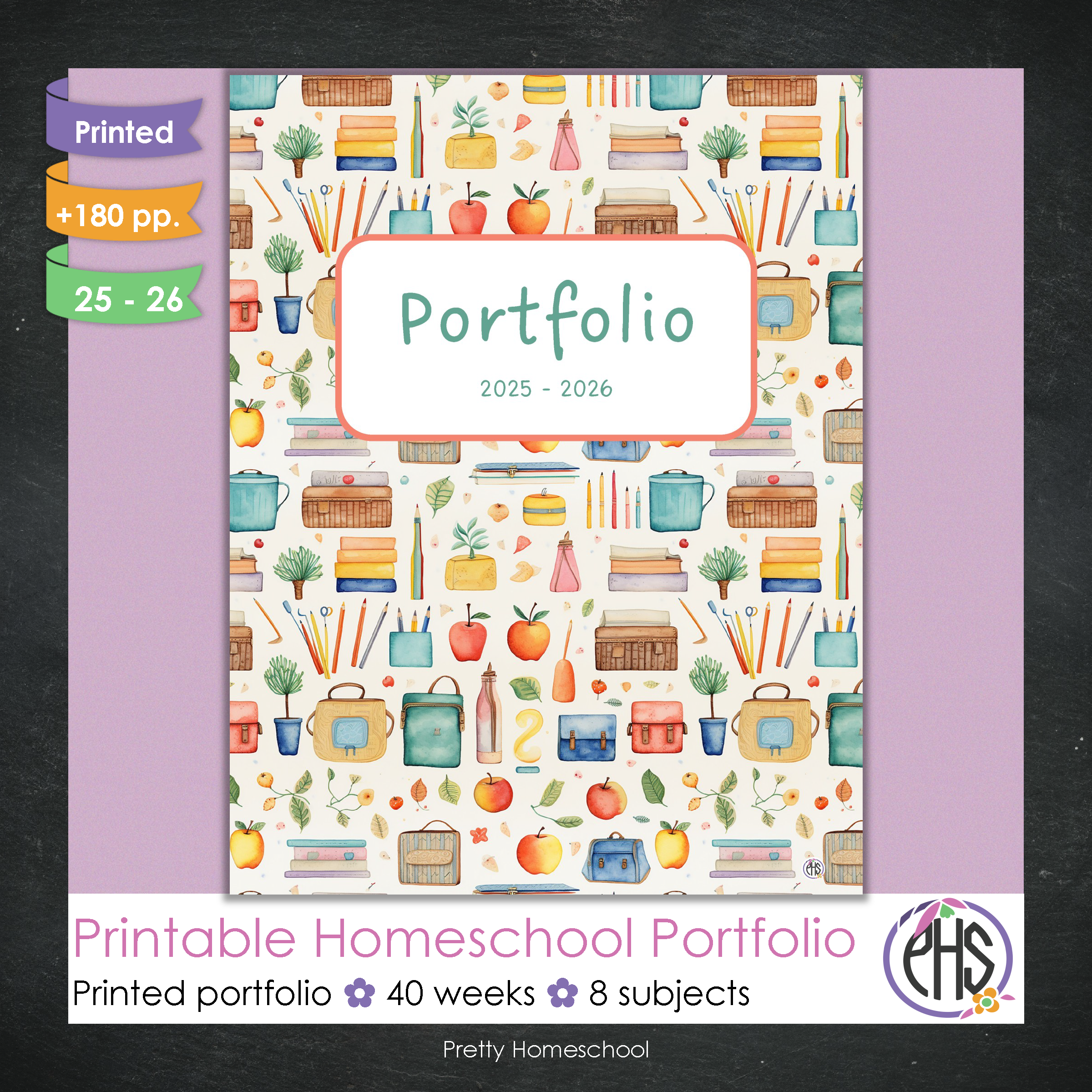 Printed Homeschool Portfolio 2025–2026 | Record Keeping & End-of-Year Binder for Homeschool Organization