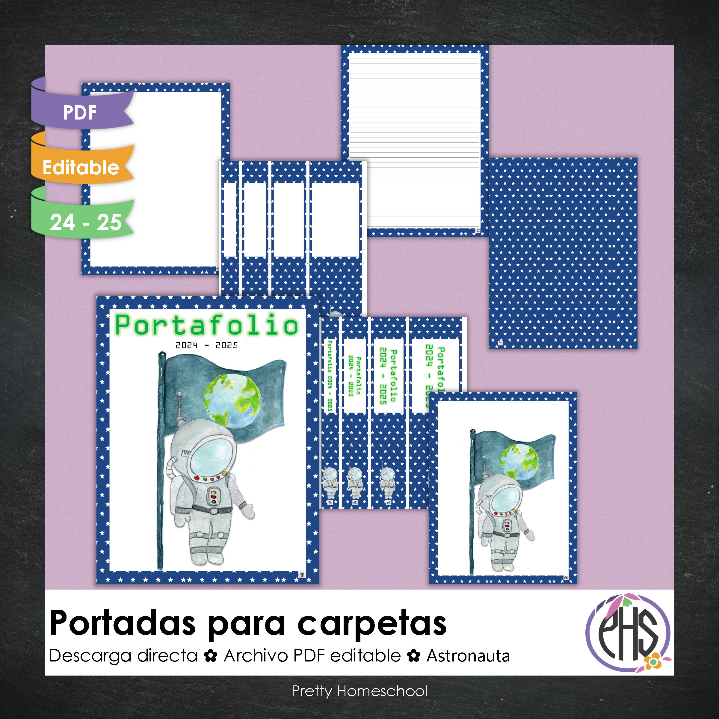 Portadas y espinas para carpetas: Portafolio Astronauta