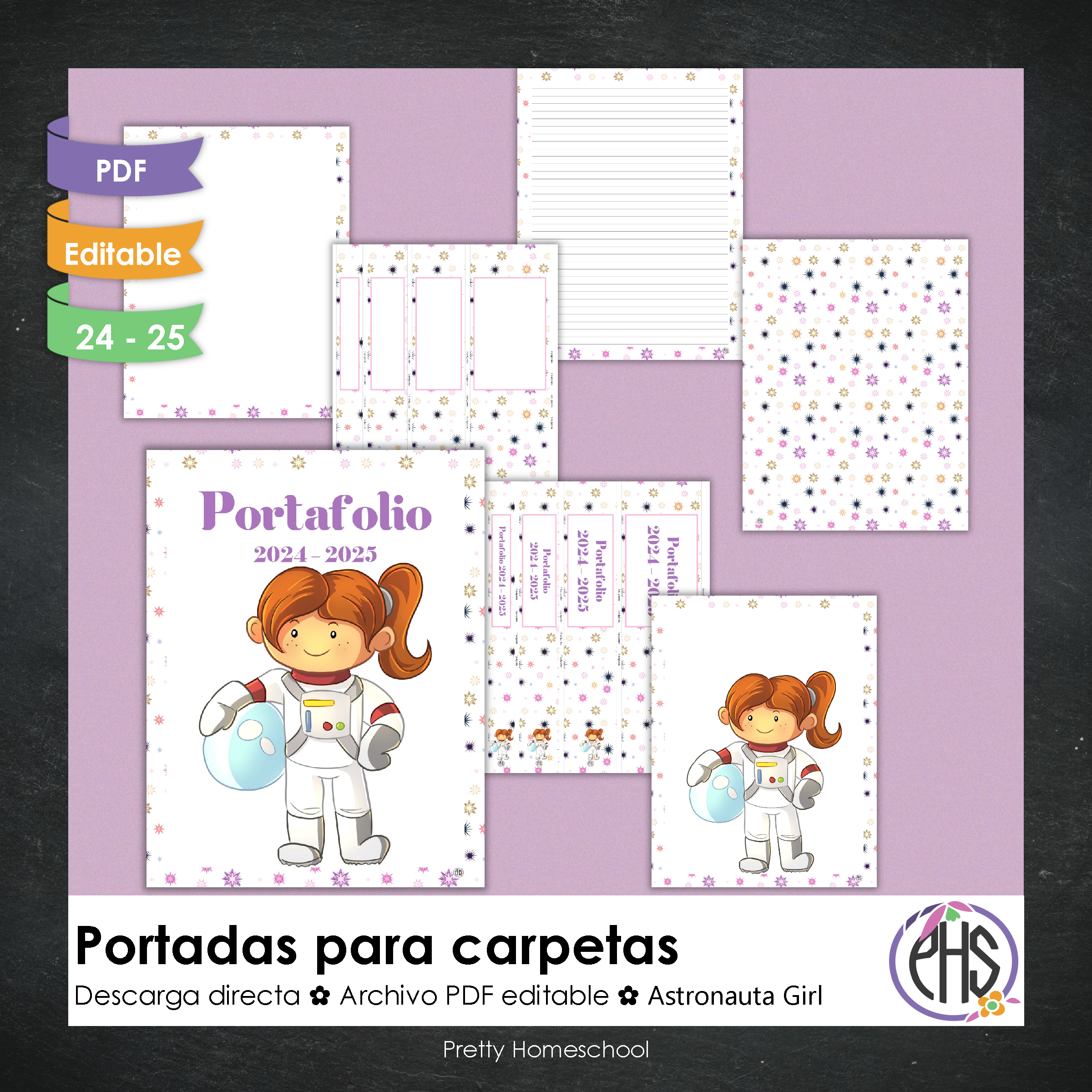 Portadas y espinas para carpetas: Portafolio Astronauta Girl