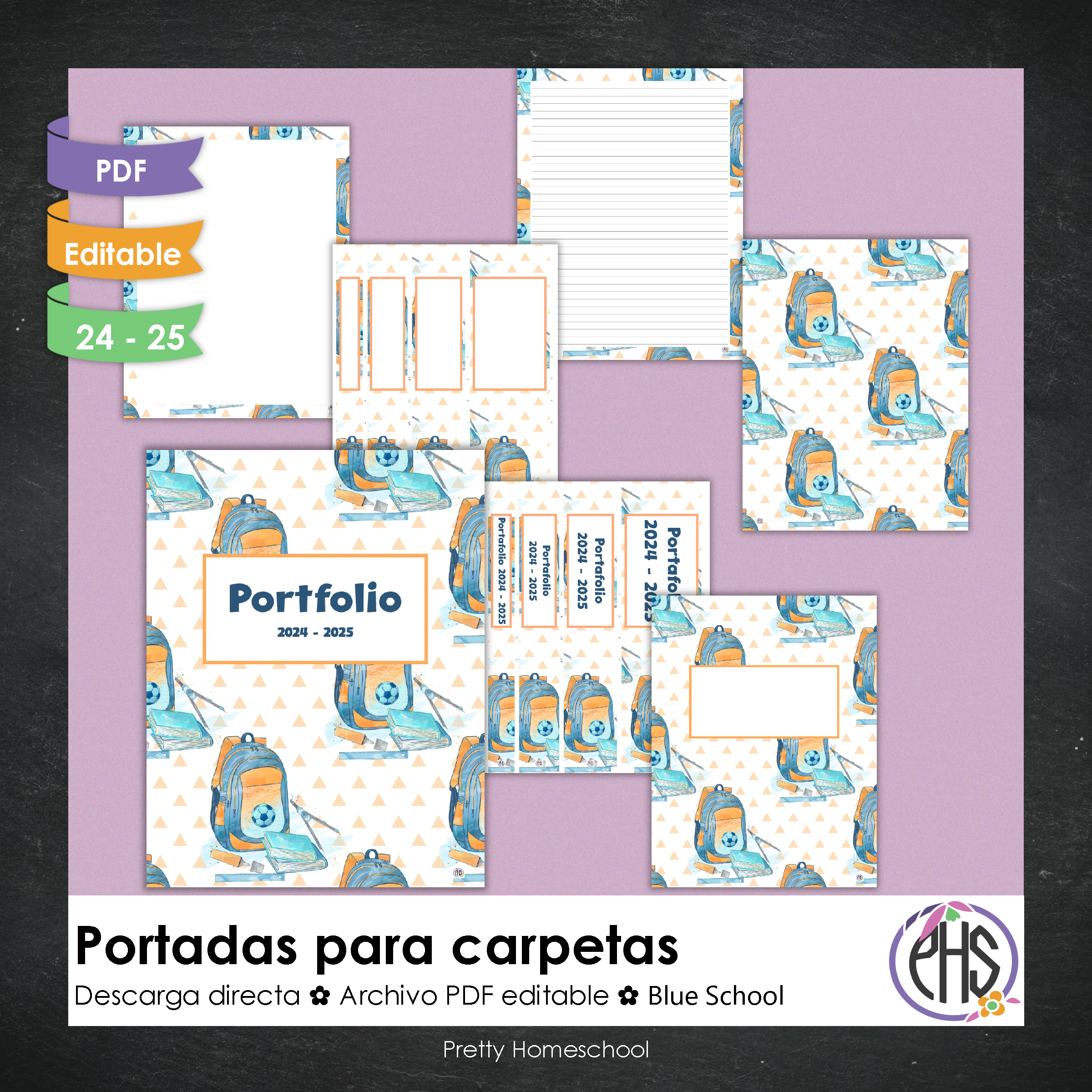 Portadas y espinas para carpetas: Portafolio Blue School