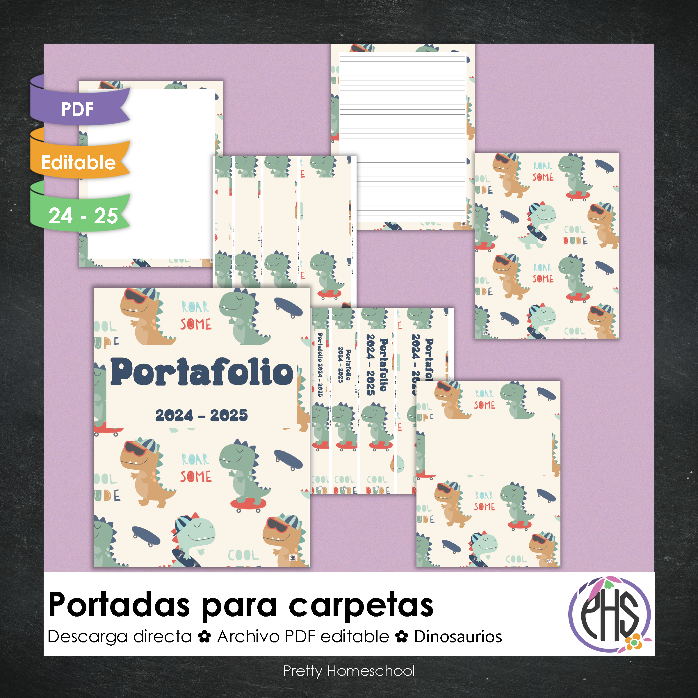 Portadas y espinas para carpetas: Portafolio Dinosaurios 2