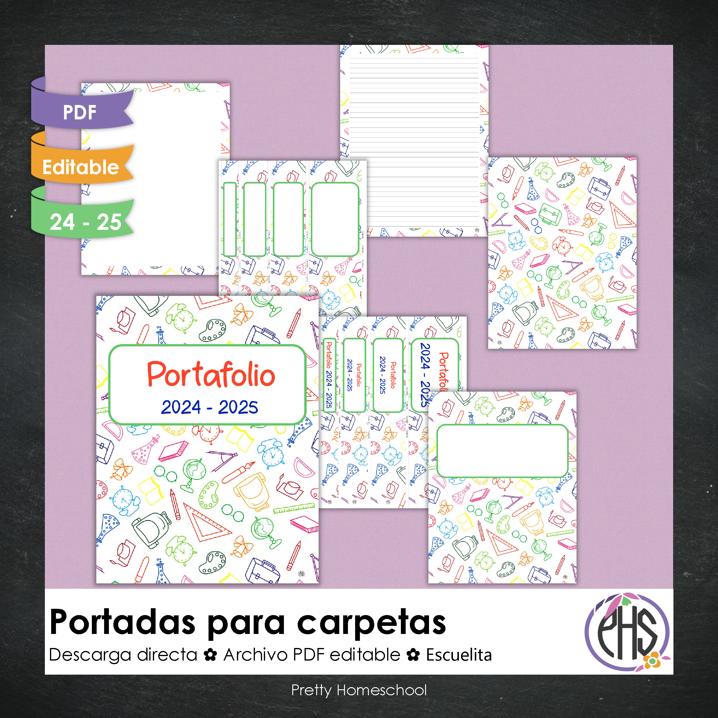 Portadas y espinas para carpetas: Portafolio Escuelita