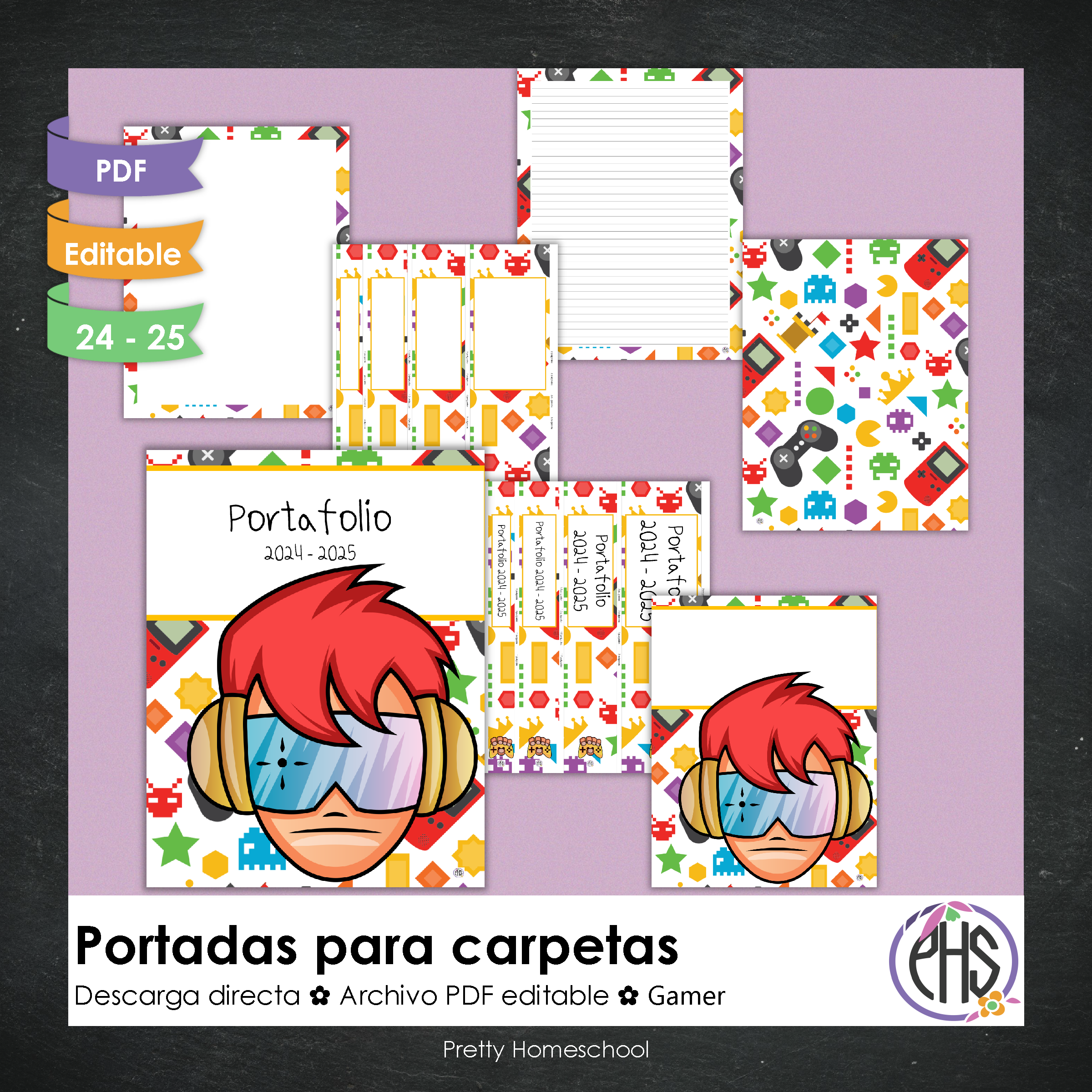 Portadas y espinas para carpetas: Portafolio Gamer Boy