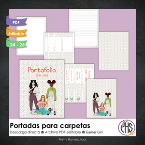 Portadas y espinas para carpetas: Portafolio Gamer Girl