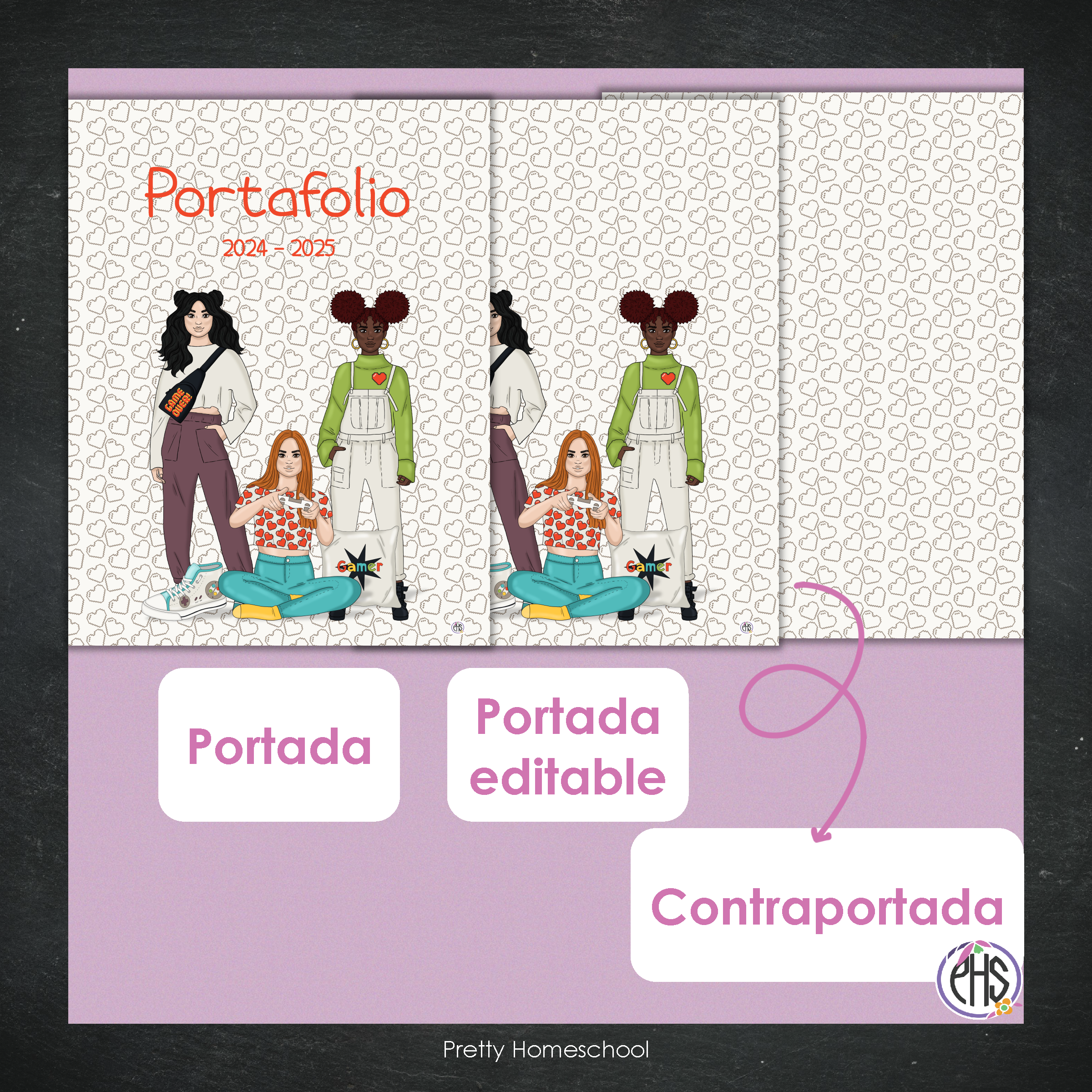 Portadas y espinas para carpetas: Portafolio Gamer Girl