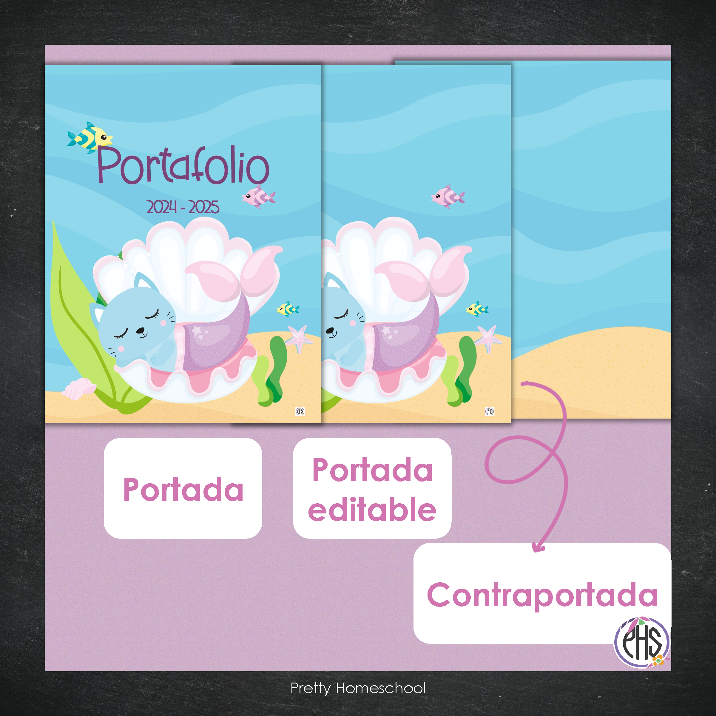 Portadas y espinas para carpetas: Portafolio Mermaid Cats