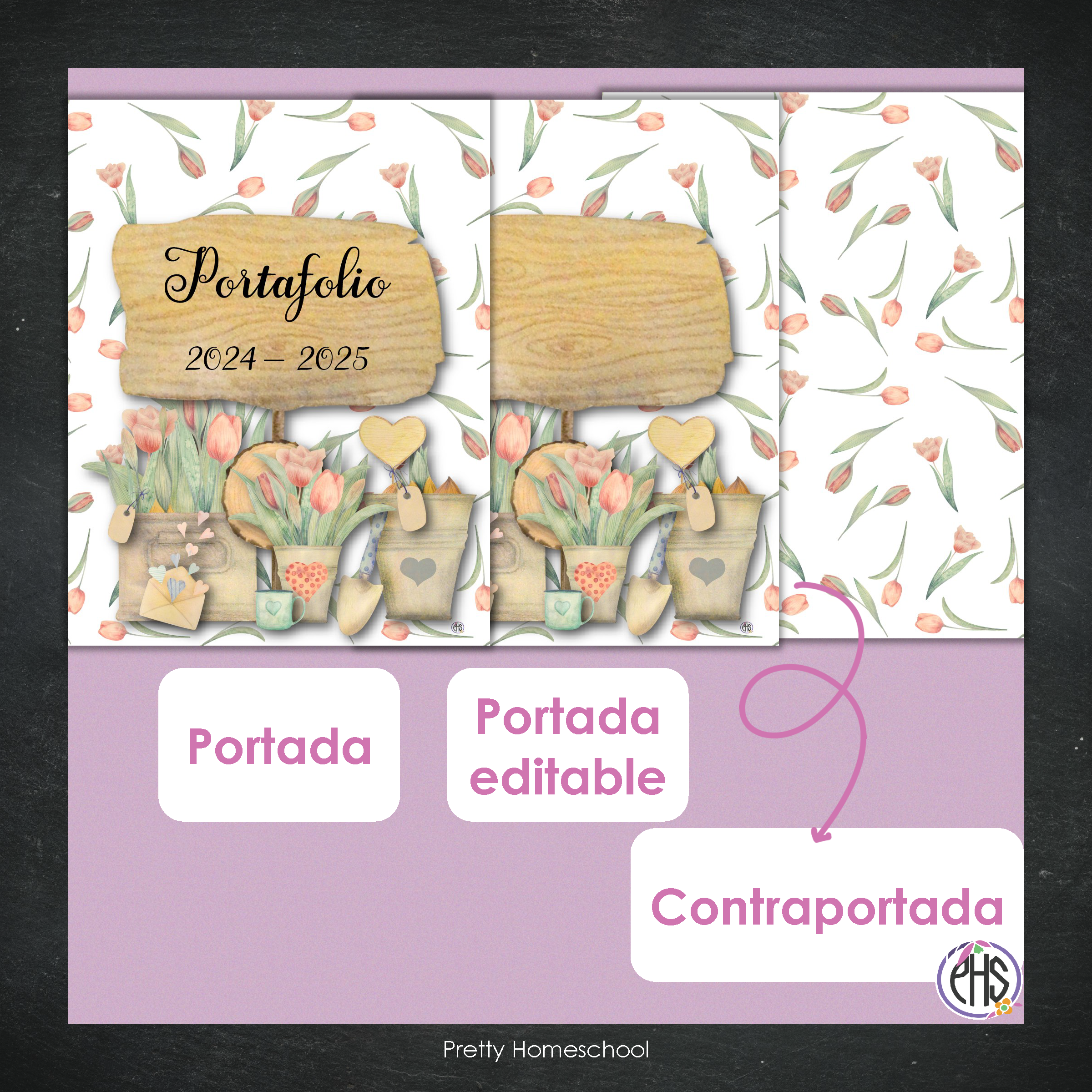 Portadas y espinas para carpetas: Portafolio Pink Flowers