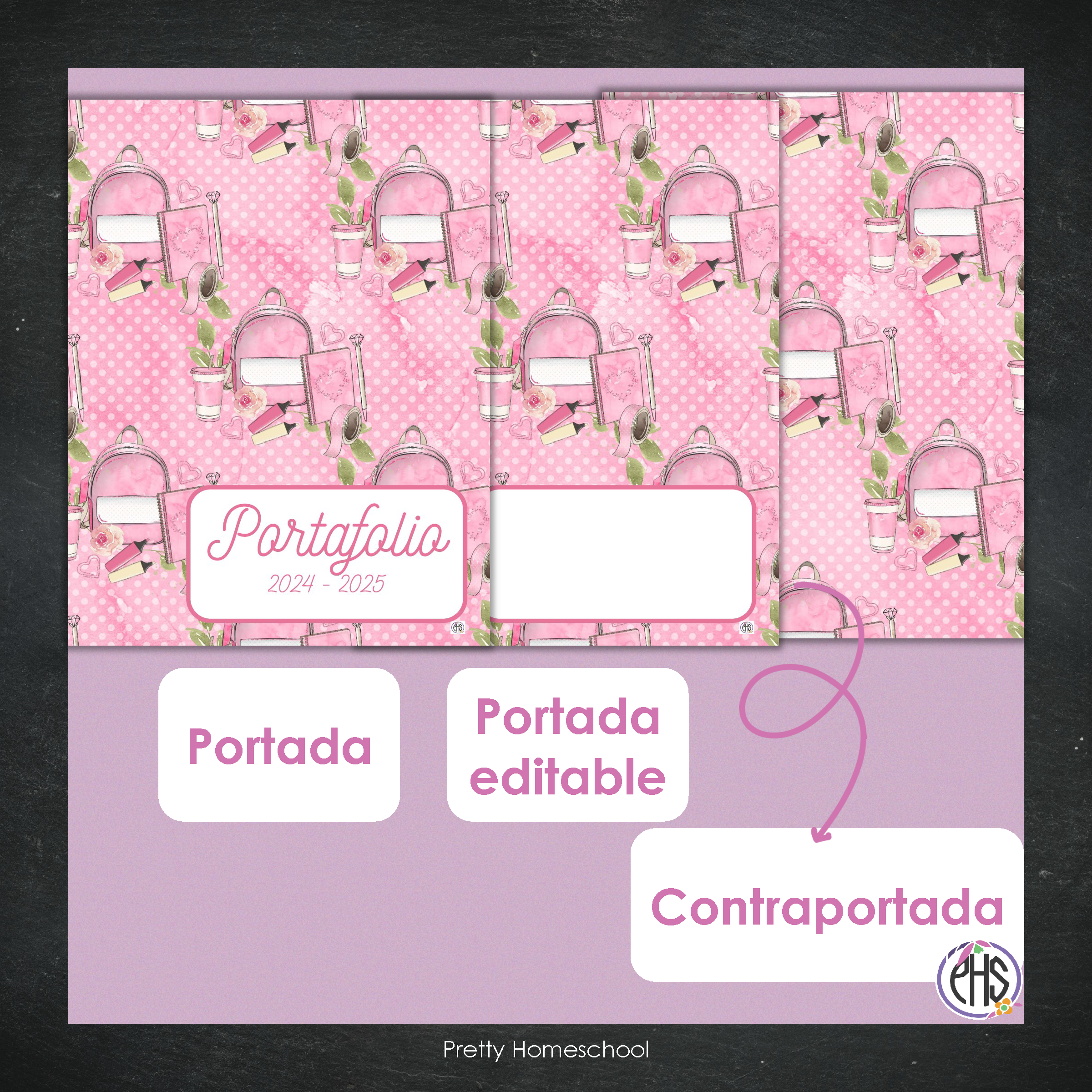 Portadas y espinas para carpetas: Portafolio Pink School