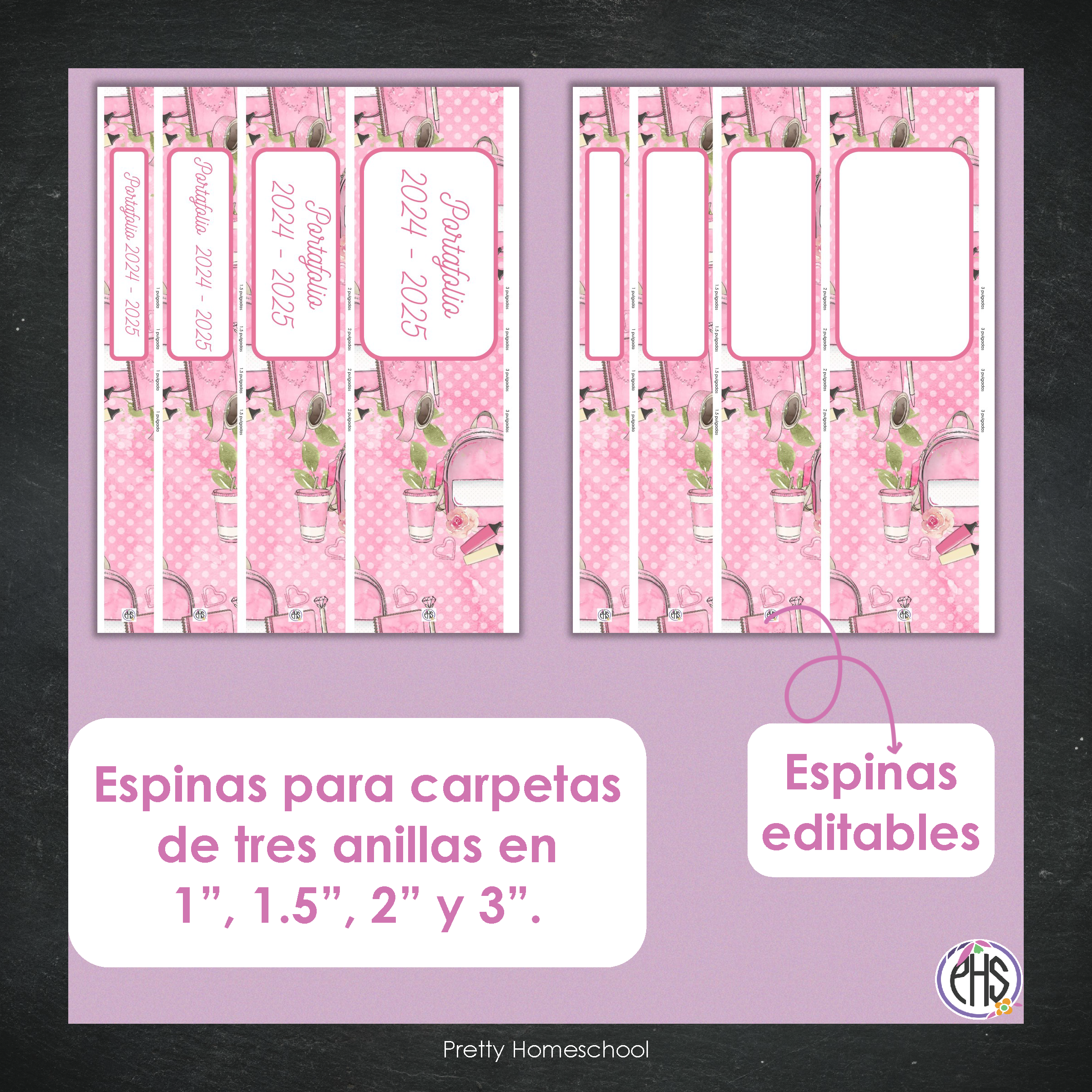 Portadas y espinas para carpetas: Portafolio Pink School