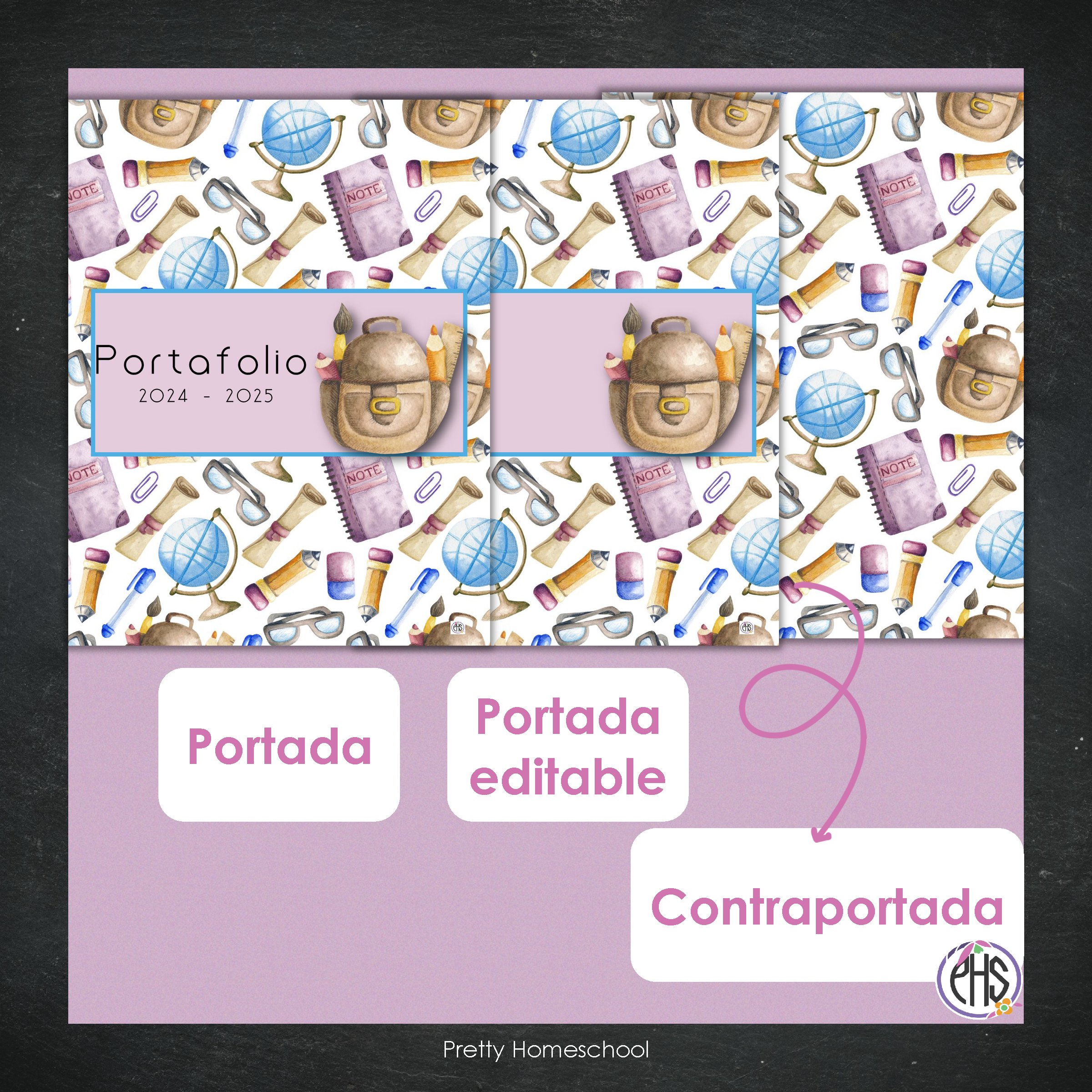 Portadas y espinas para carpetas: Portafolio Purple School