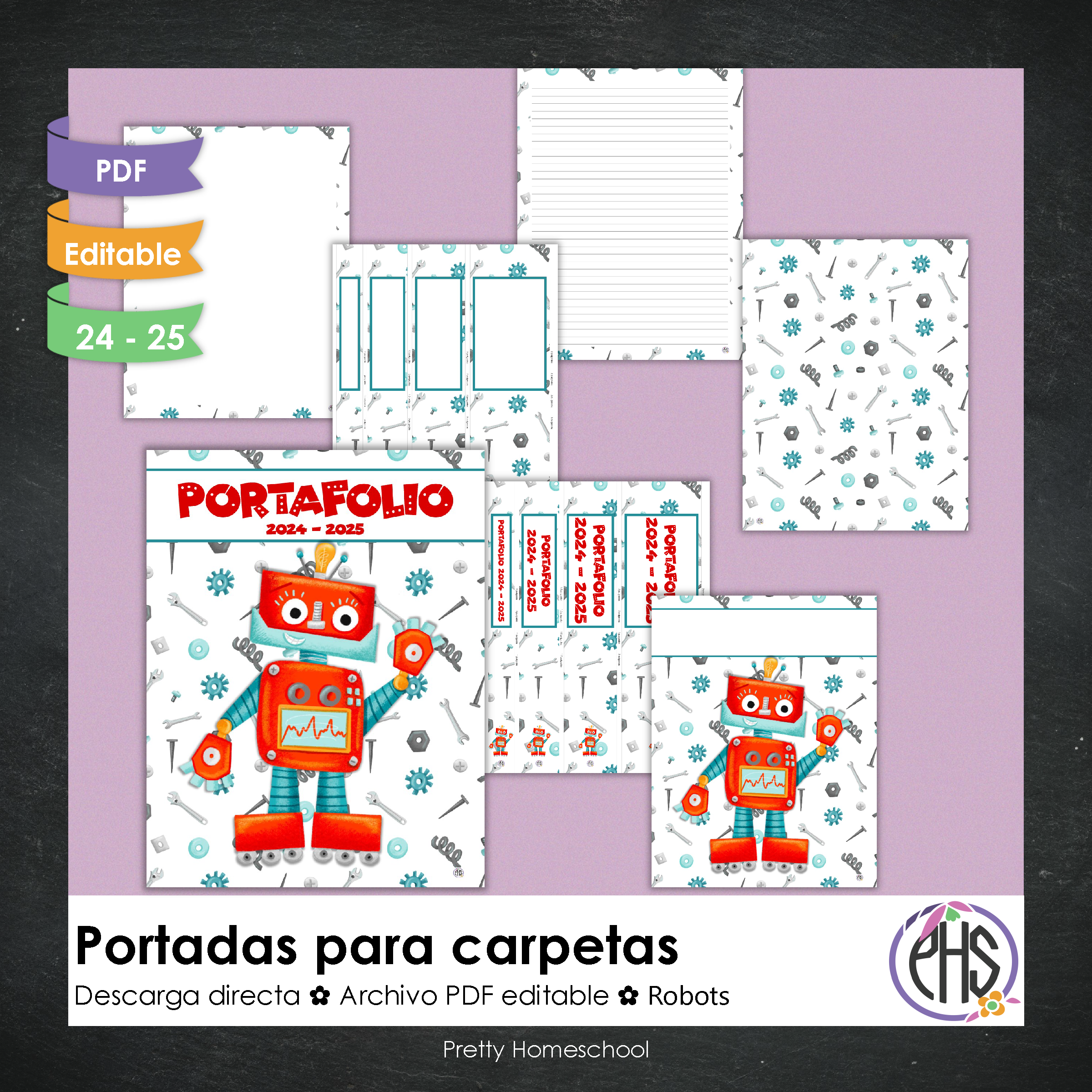 Portadas y espinas para carpetas: Portafolio Robots