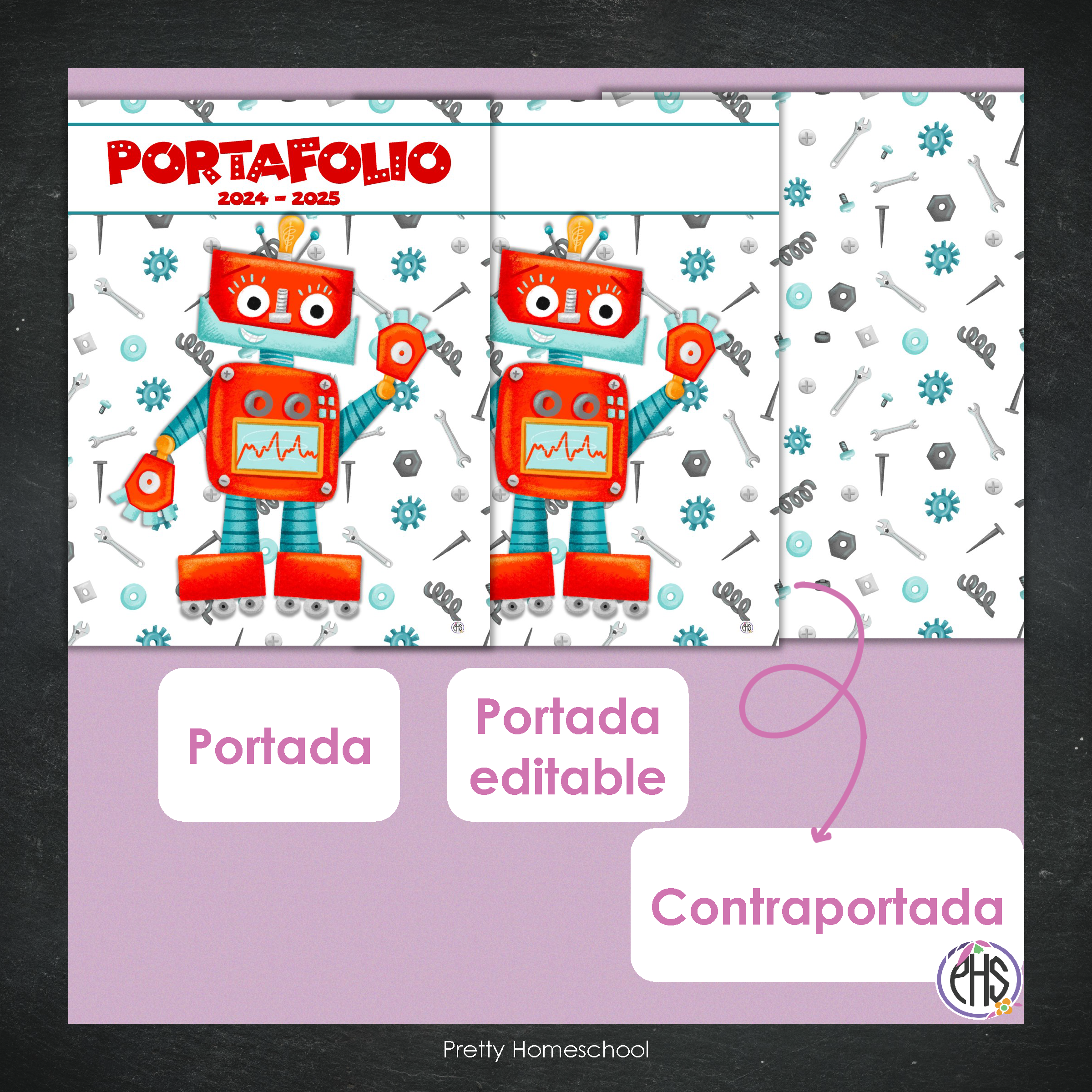 Portadas y espinas para carpetas: Portafolio Robots