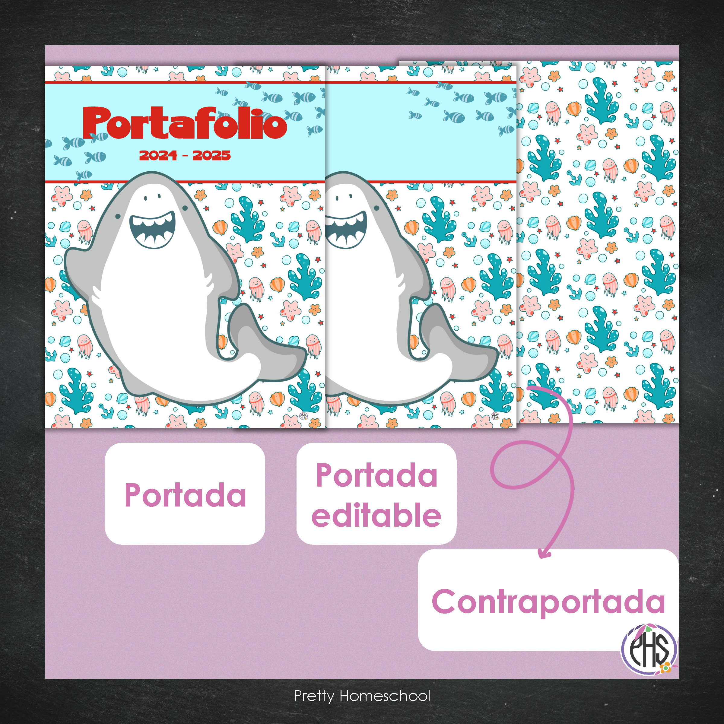 Portadas y espinas para carpetas: Portafolio Tiburones