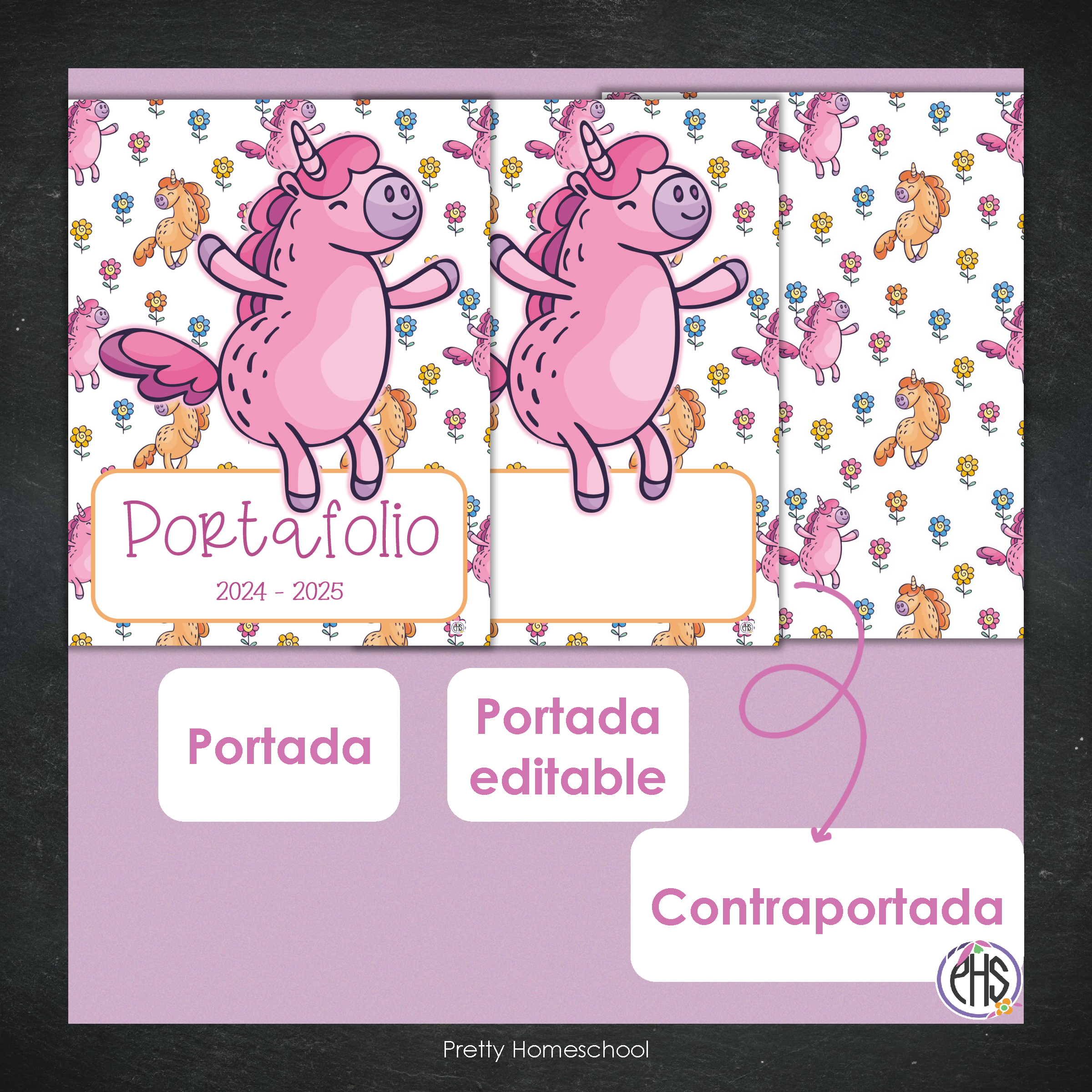 Portadas y espinas para carpetas: Portafolio Unicornios