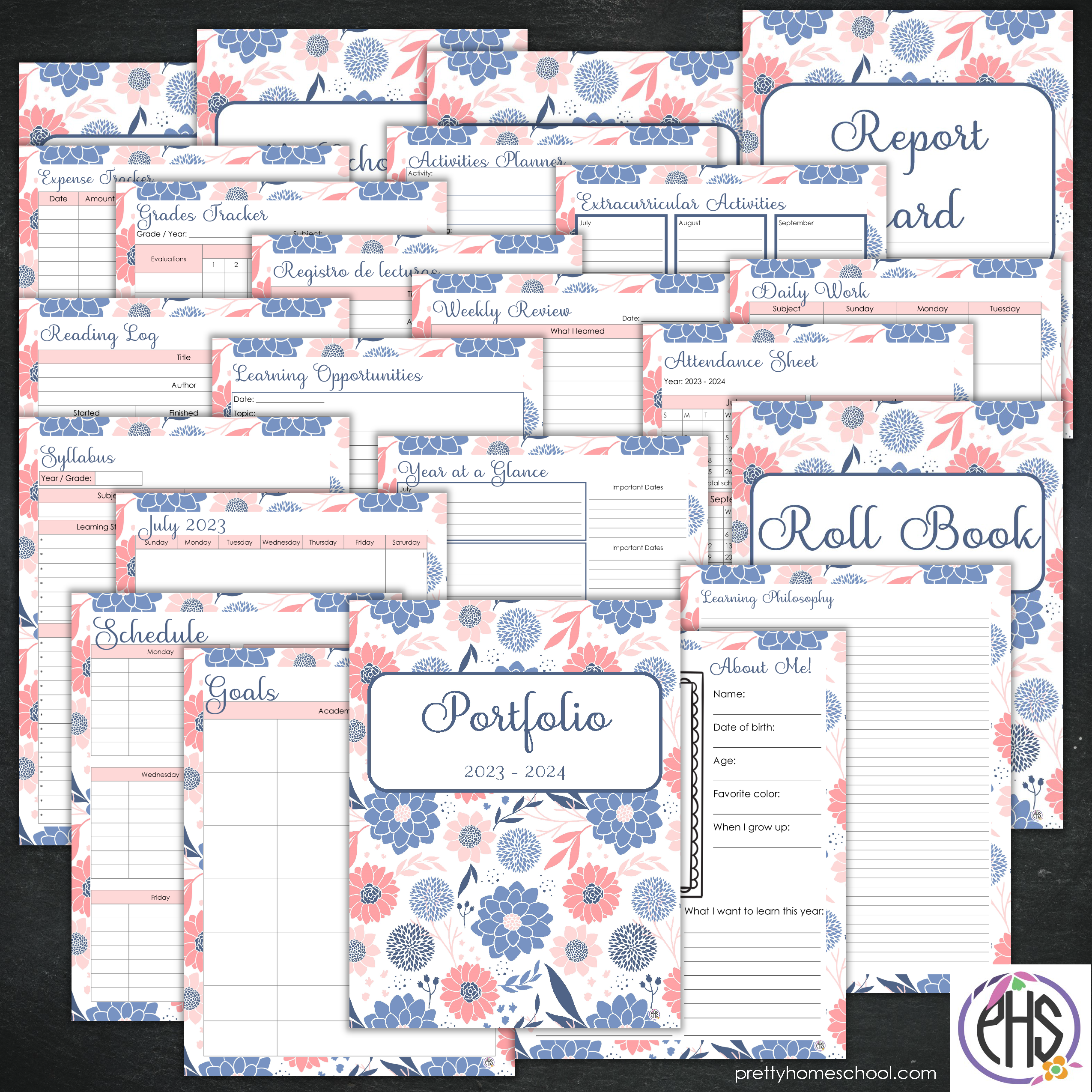 Homeschool Portfolio Blue Flowers 2023 - 2024