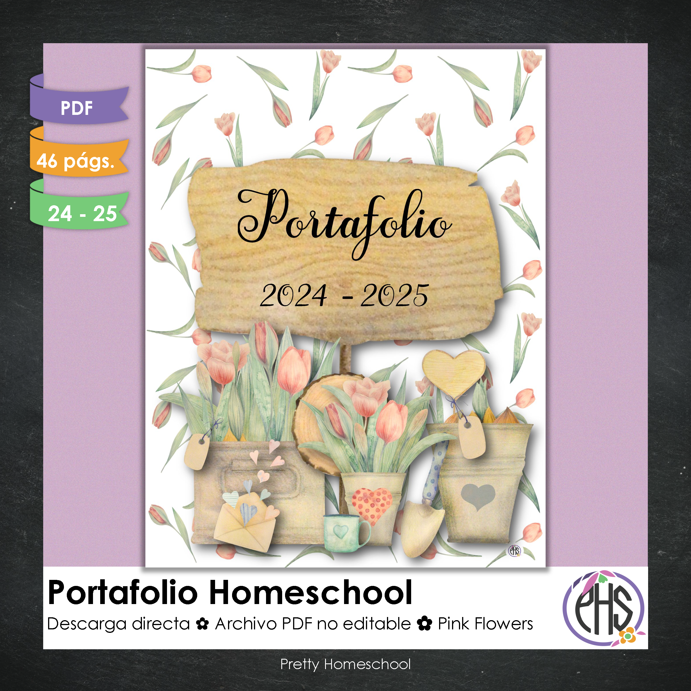 Portafolio homeschooler 2024 - 2025 Pink Flowers - DIGITAL SOLAMENTE