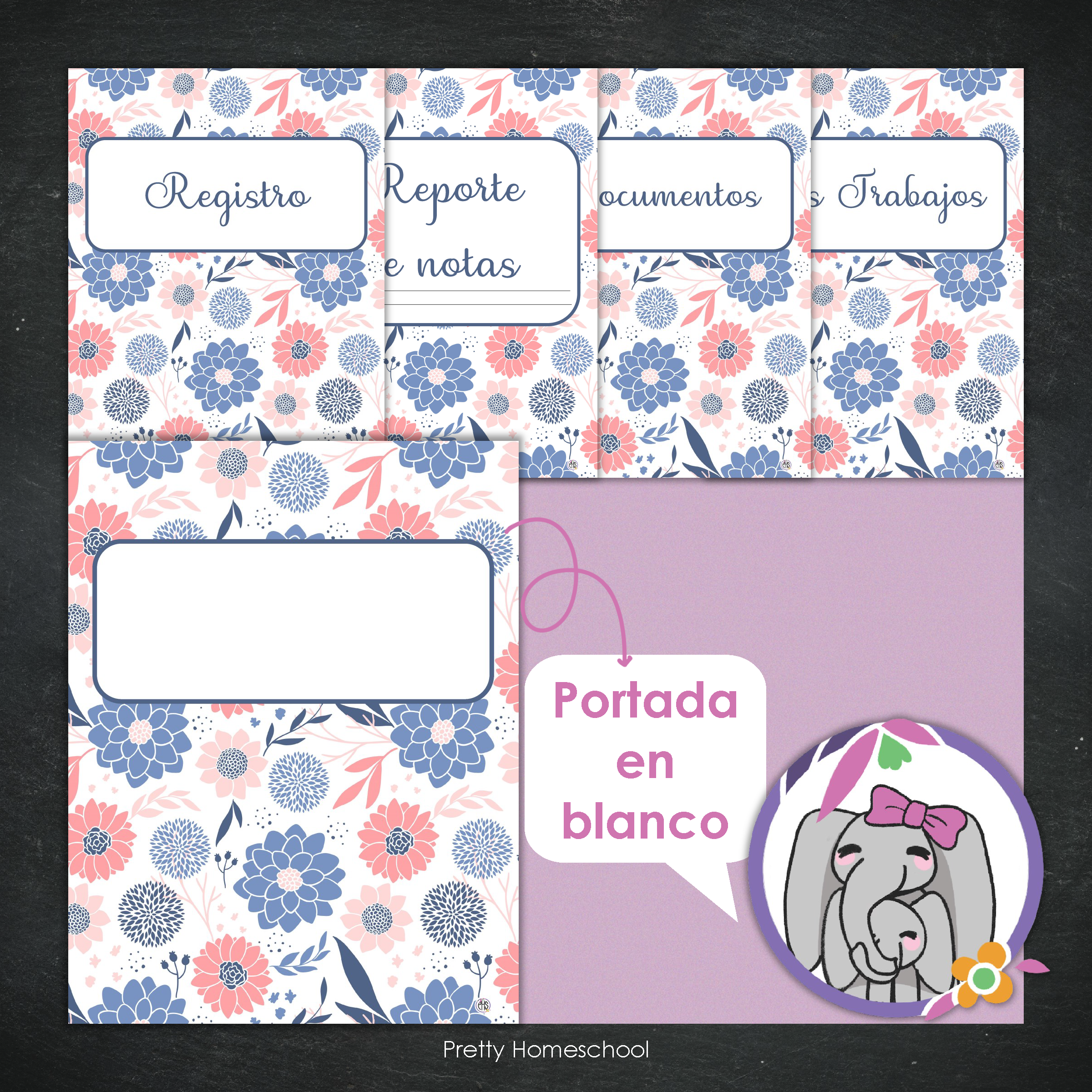 Portafolio homeschooler 2024 - 2025 Blue Flowers * Impreso / Impreso + Digital *