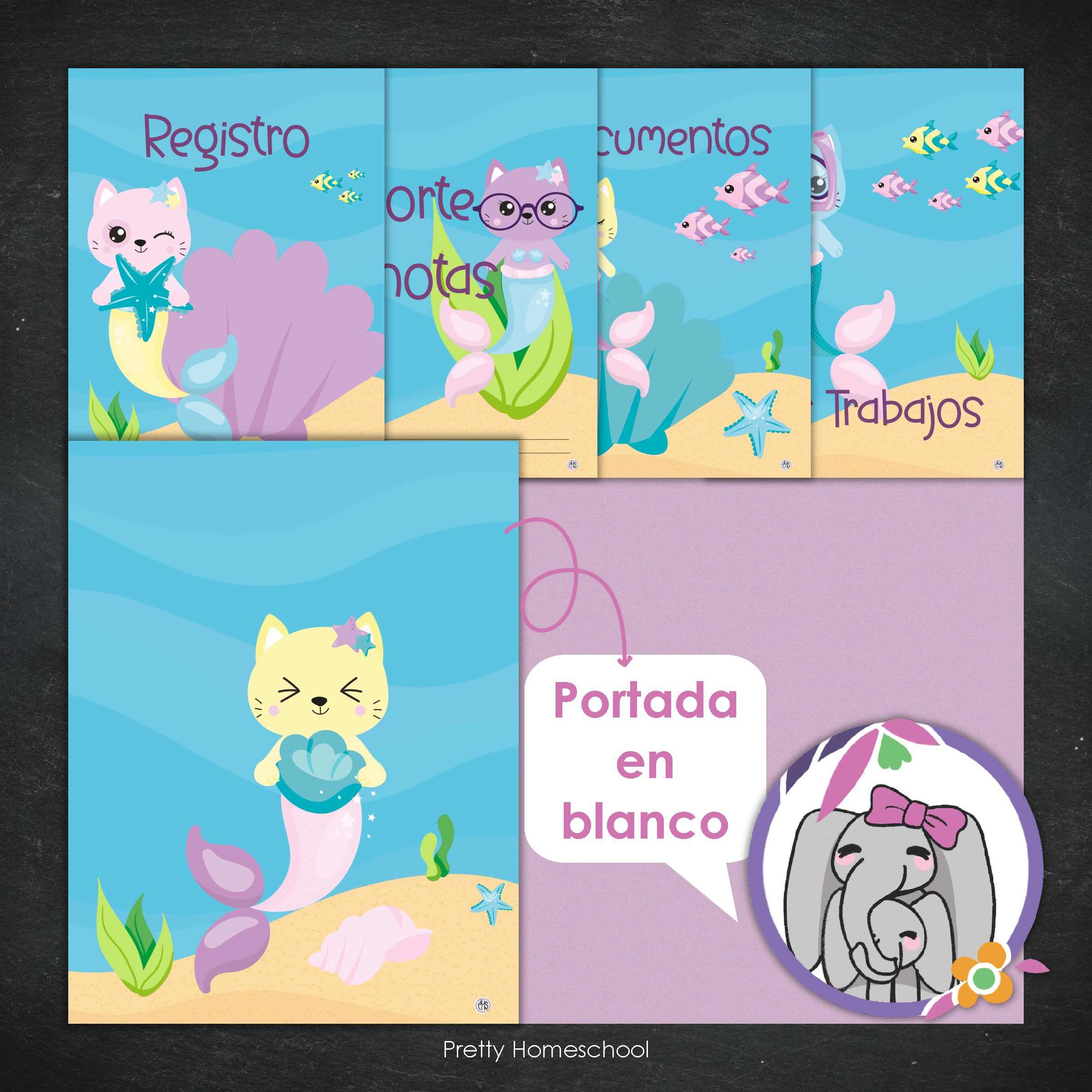 Portafolio homeschooler 2024 - 2025 Mermaid Cats * Impreso / Impreso + Digital *