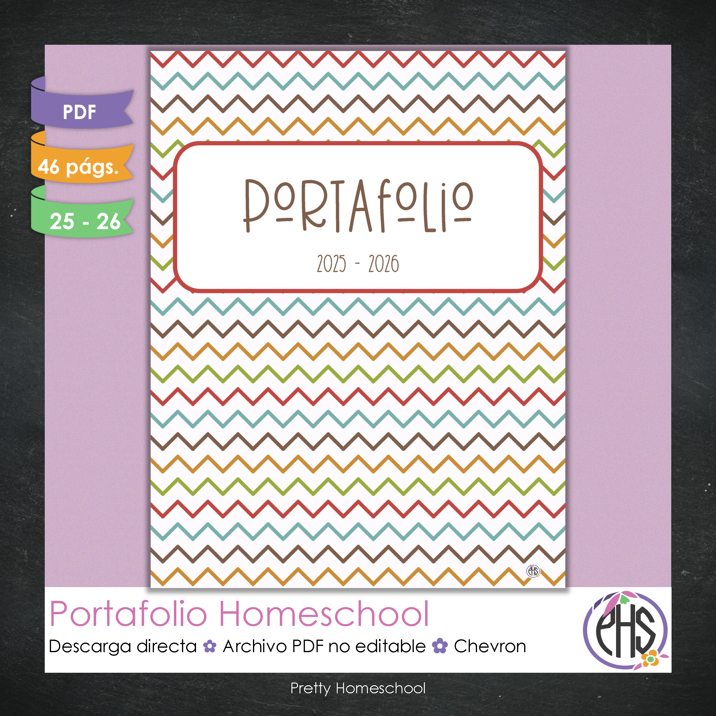 Portafolio Homeschooler 2025–2026 – Autumn Chevron (Digital SOLAMENTE)
