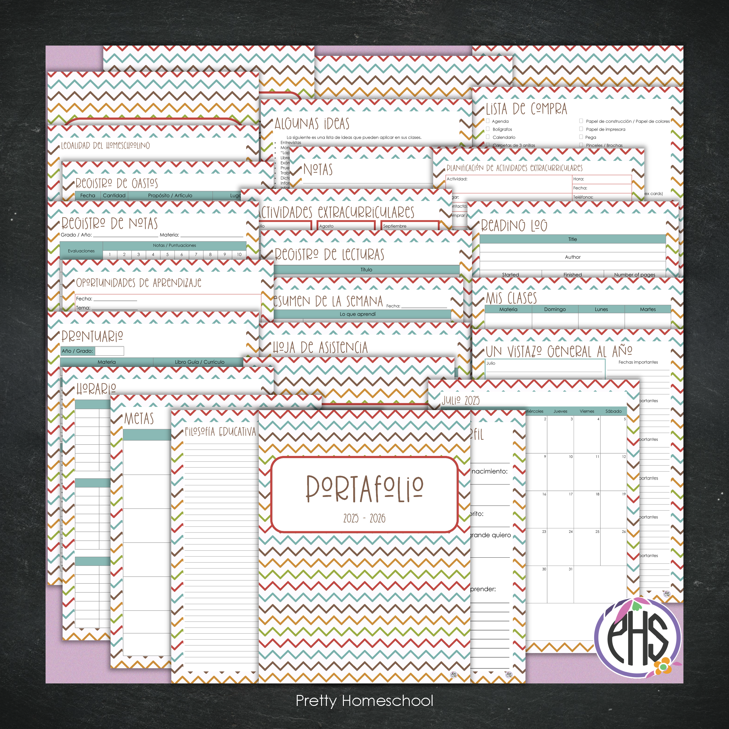 Portafolio Homeschooler 2025–2026 – Autumn Chevron (Digital SOLAMENTE)
