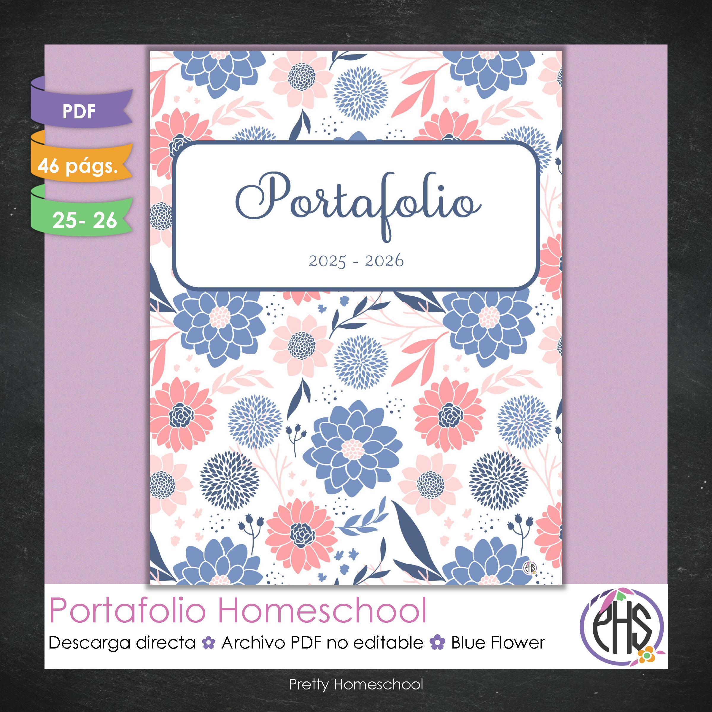 Portafolio Homeschooler 2025–2026 – Blue Flower (Digital SOLAMENTE)