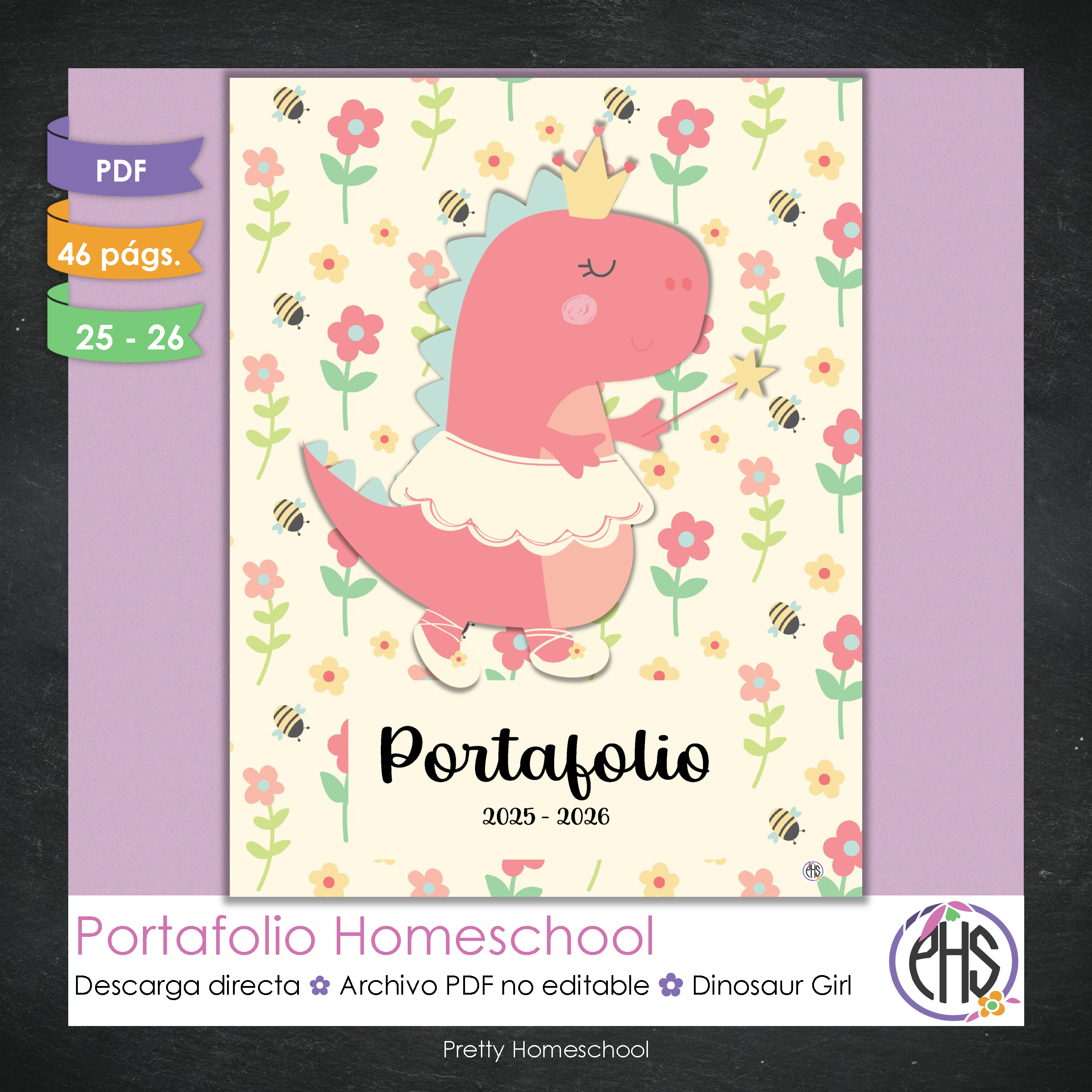 Portafolio Homeschooler 2025–2026 – Dinosaur Girl (Digital SOLAMENTE)
