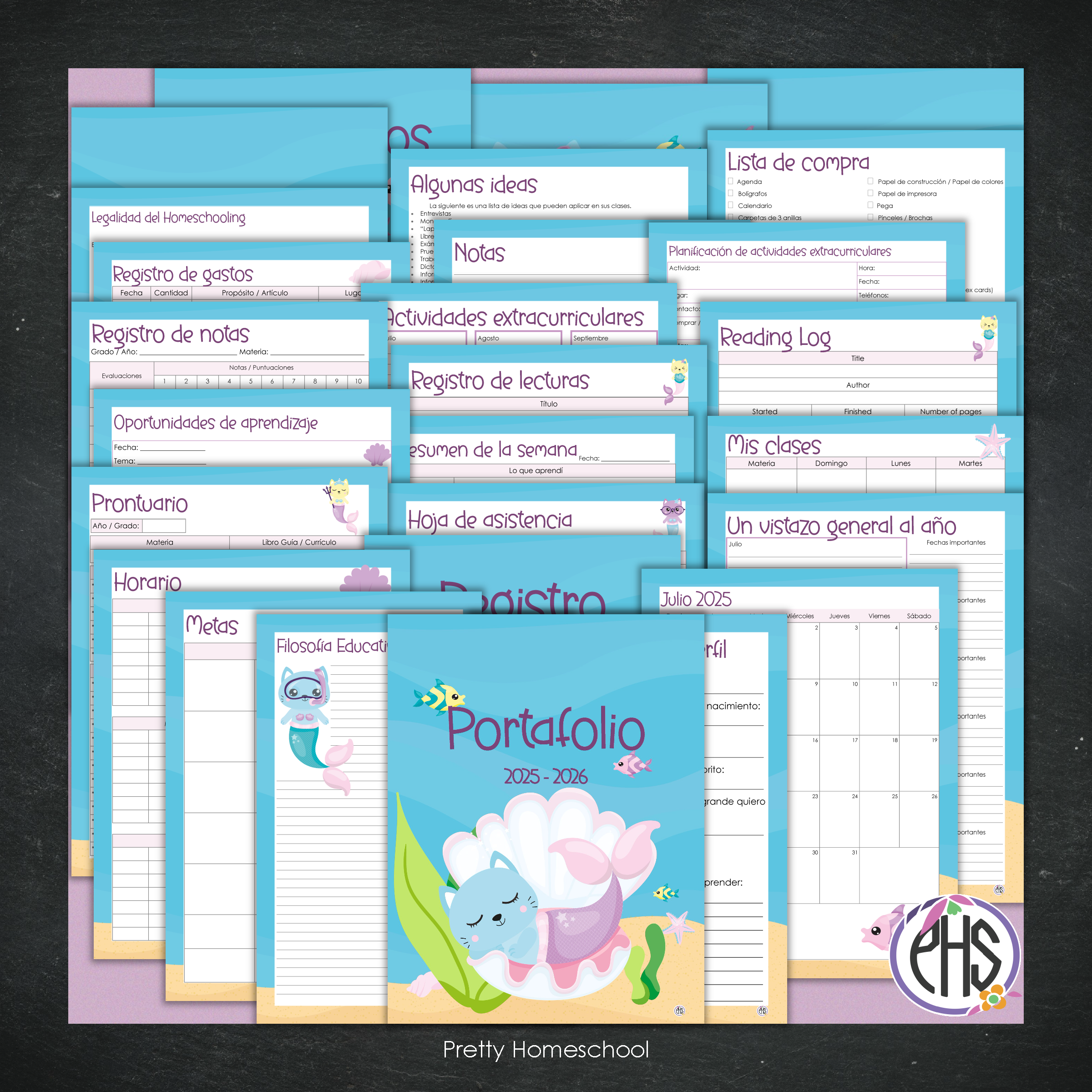 Portafolio Homeschooler 2025–2026 – Mermaid Cats (Digital SOLAMENTE)