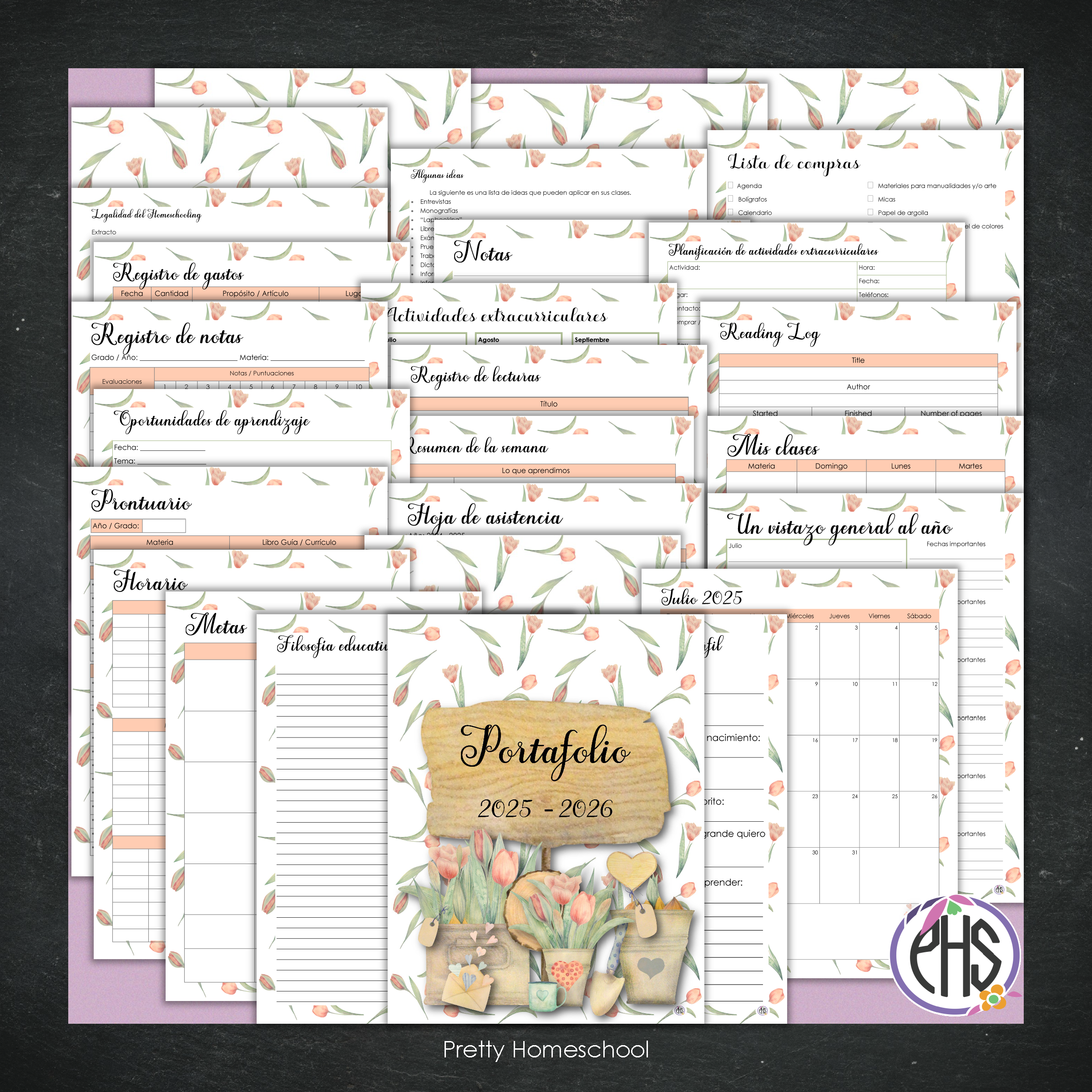Portafolio Homeschooler 2025–2026 – Pink Flowers (Digital SOLAMENTE)