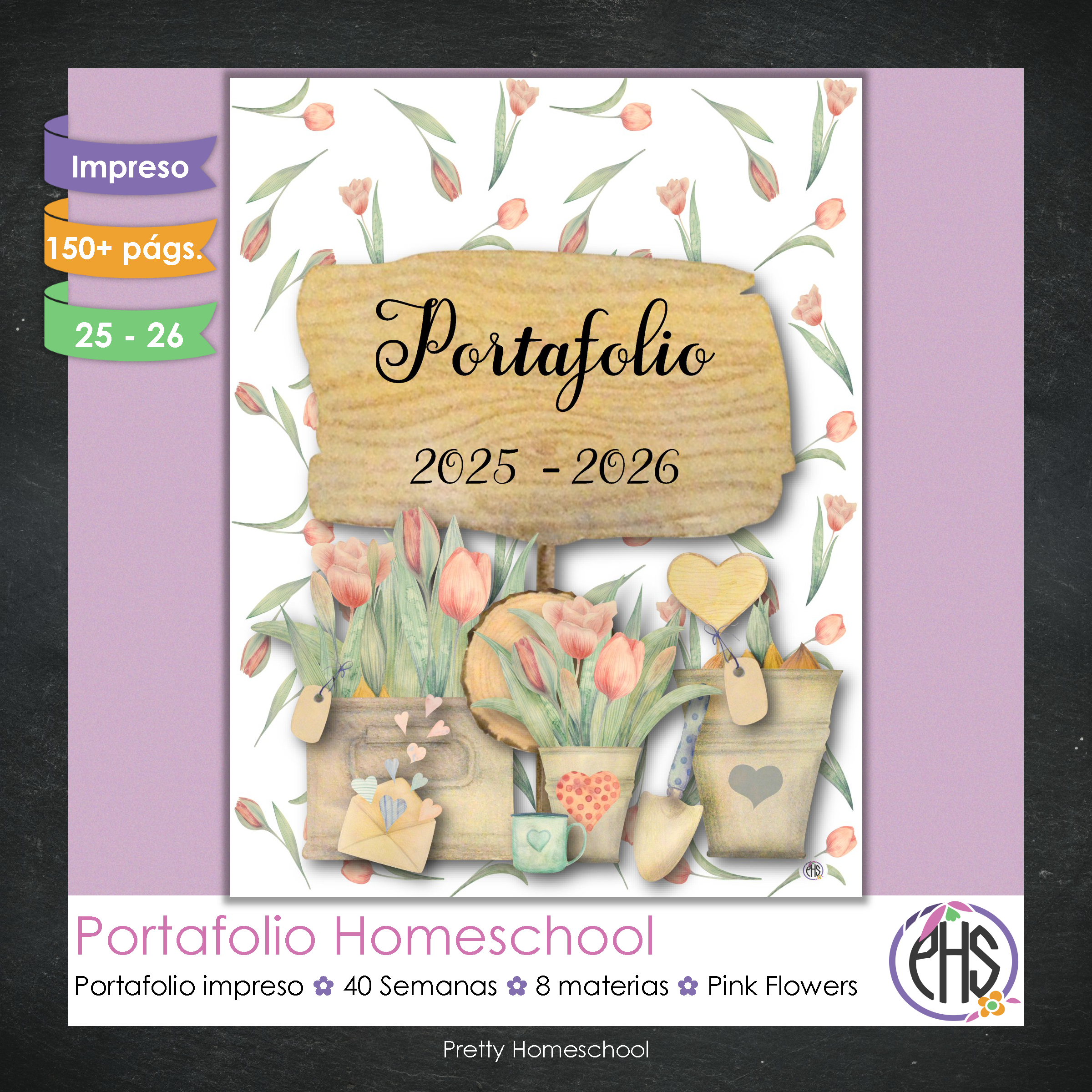 Portafolio Homeschooler 2025 – 2026 - Pink Flowers - Impreso