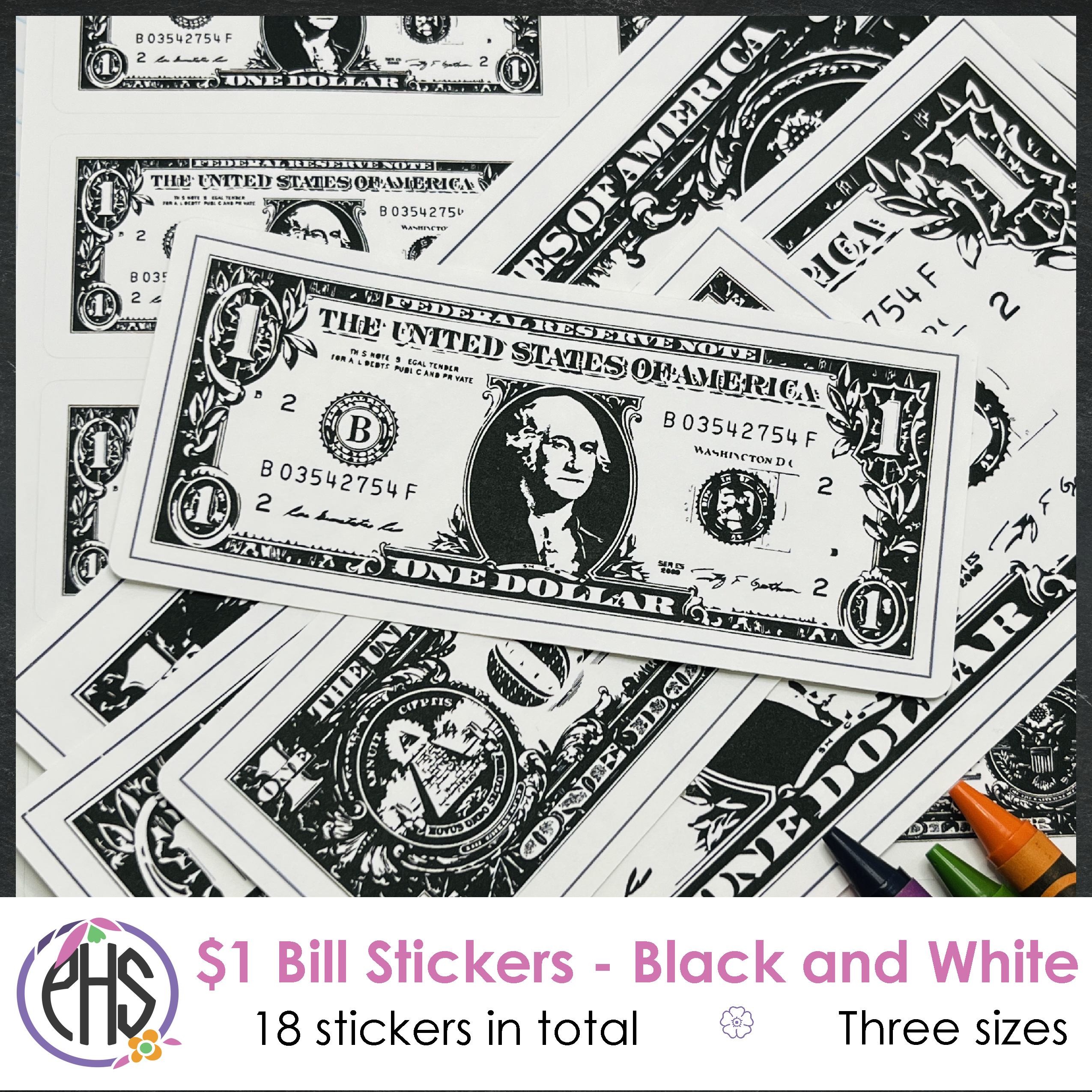 Black and White Math One-dollar Bill Stickers $1