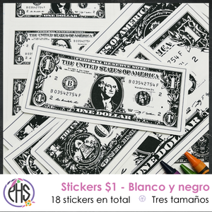 Stickers billetes de un dolar $1 / Blanco y negro