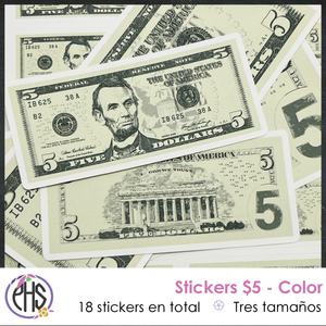 Stickers billetes de cinco dolare $5