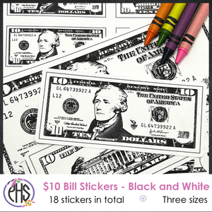 Black and White Math Ten-dollar Bill Stickers $10