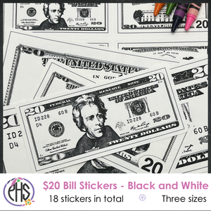 Black and White Math Twenty-dollar Bill Stickers $20