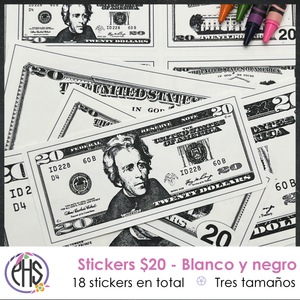 Stickers billetes de veinte dolares $20 / Blanco y negro