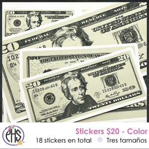 Stickers billetes de veinte dolares $20