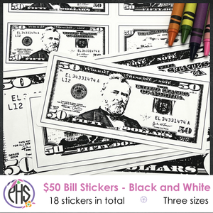 Black and White Math Fifty-dollar Bill Stickers $50