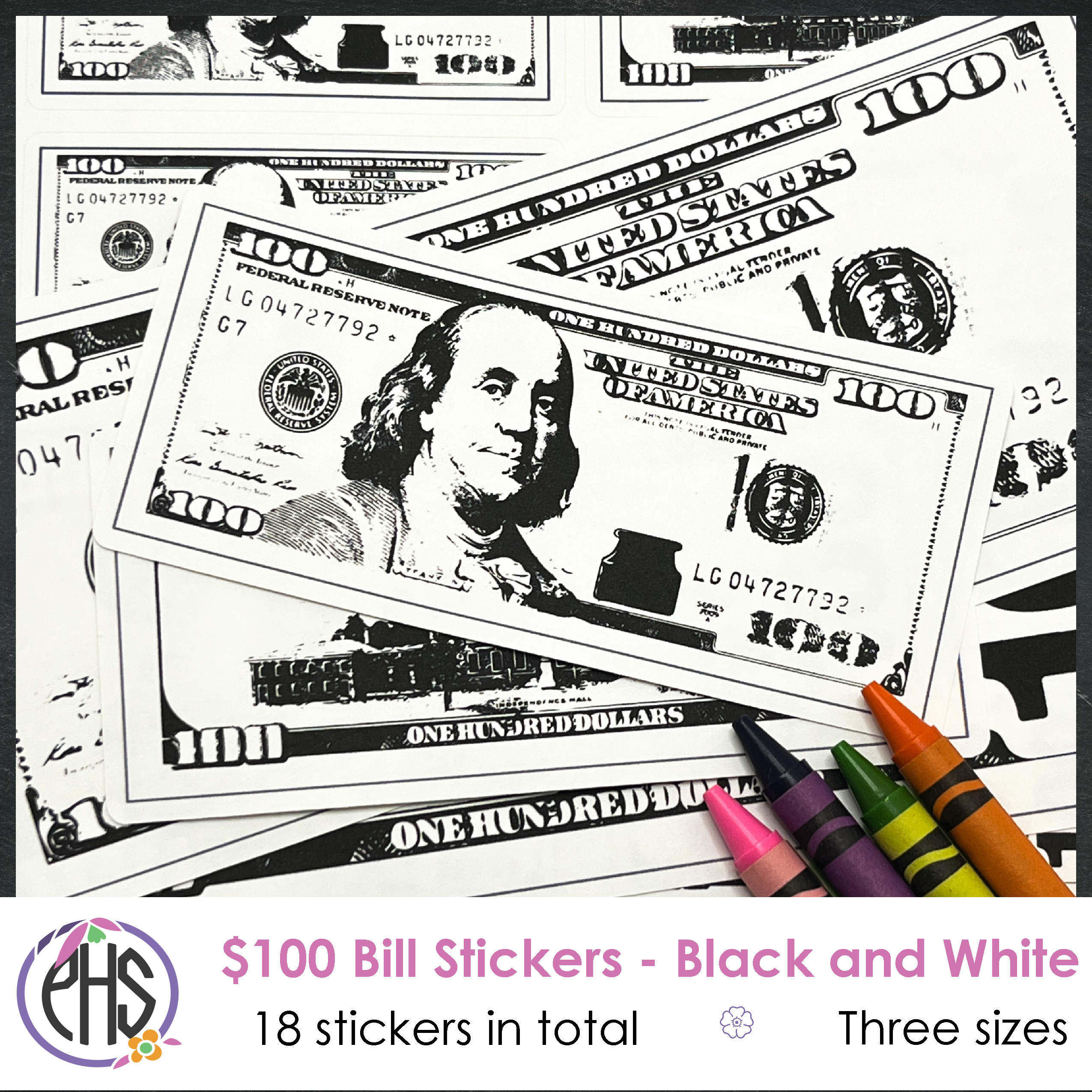 Black and White Math One-hundred-dollar Bill Stickers $100