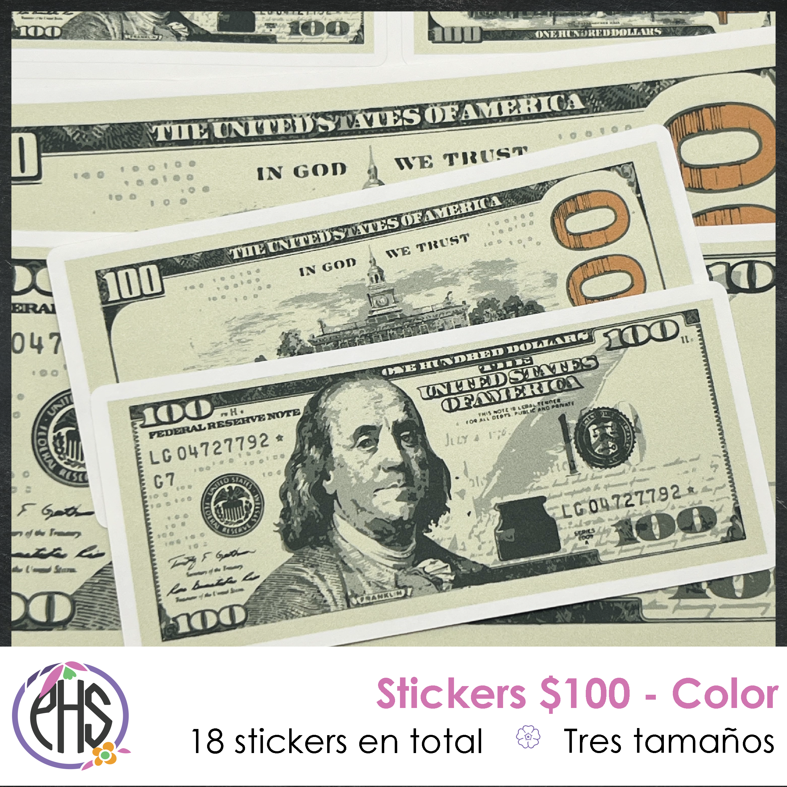 Stickers billetes de cien dolares $100