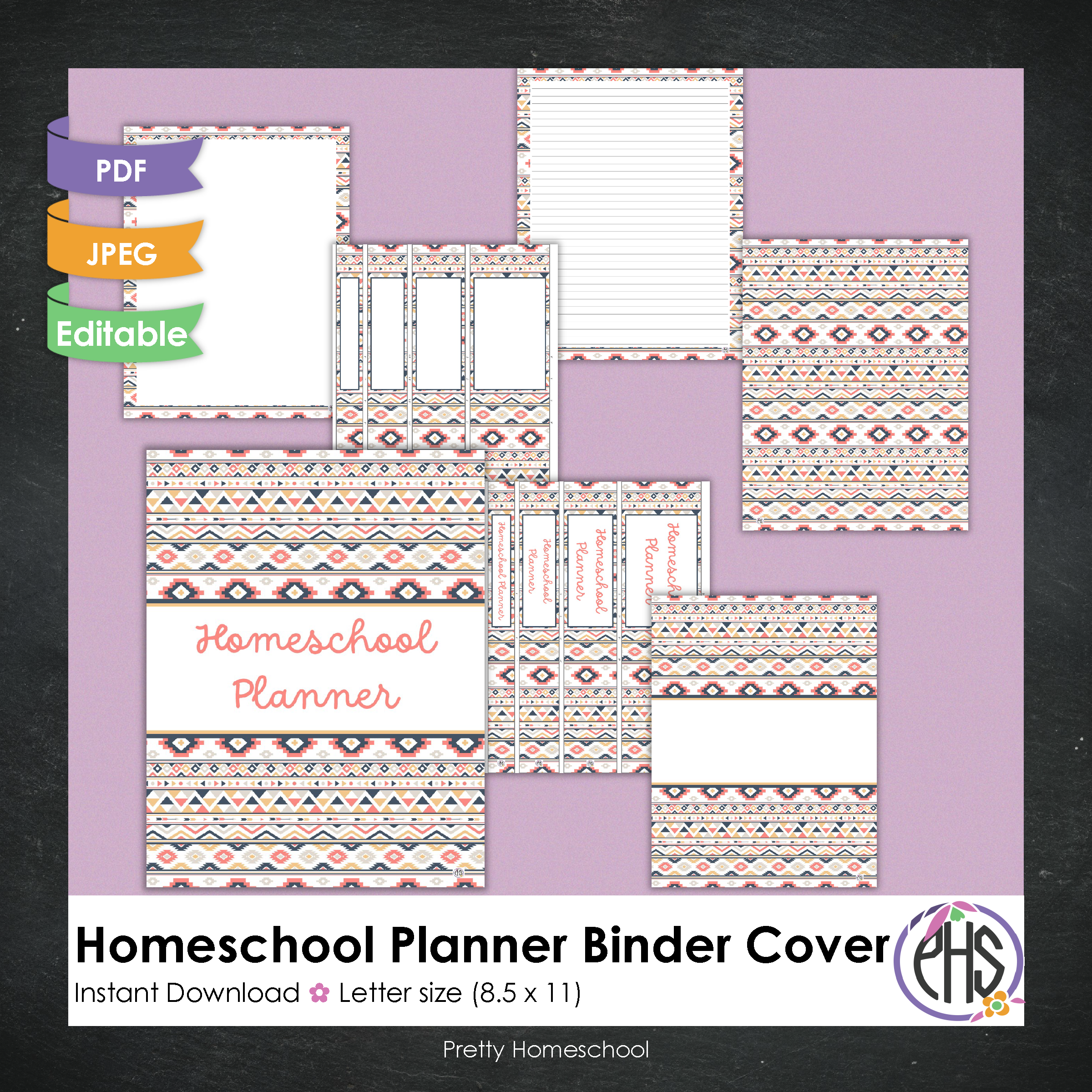 Homeschool Planner Binder Covers and Spines / Aztec