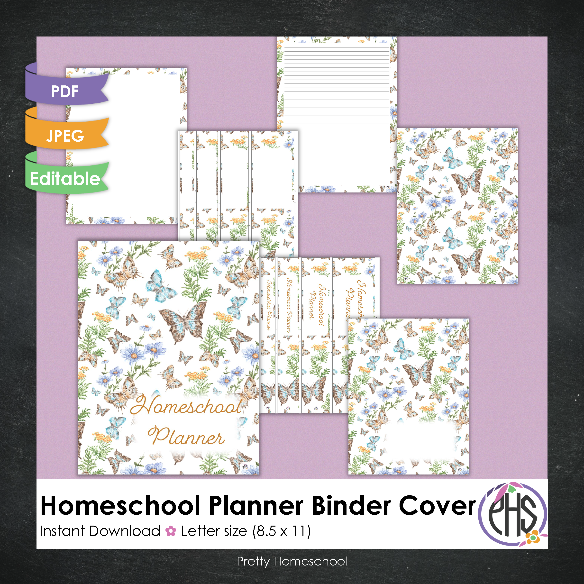 Homeschool Planner Binder Covers and Spines / Butterflies