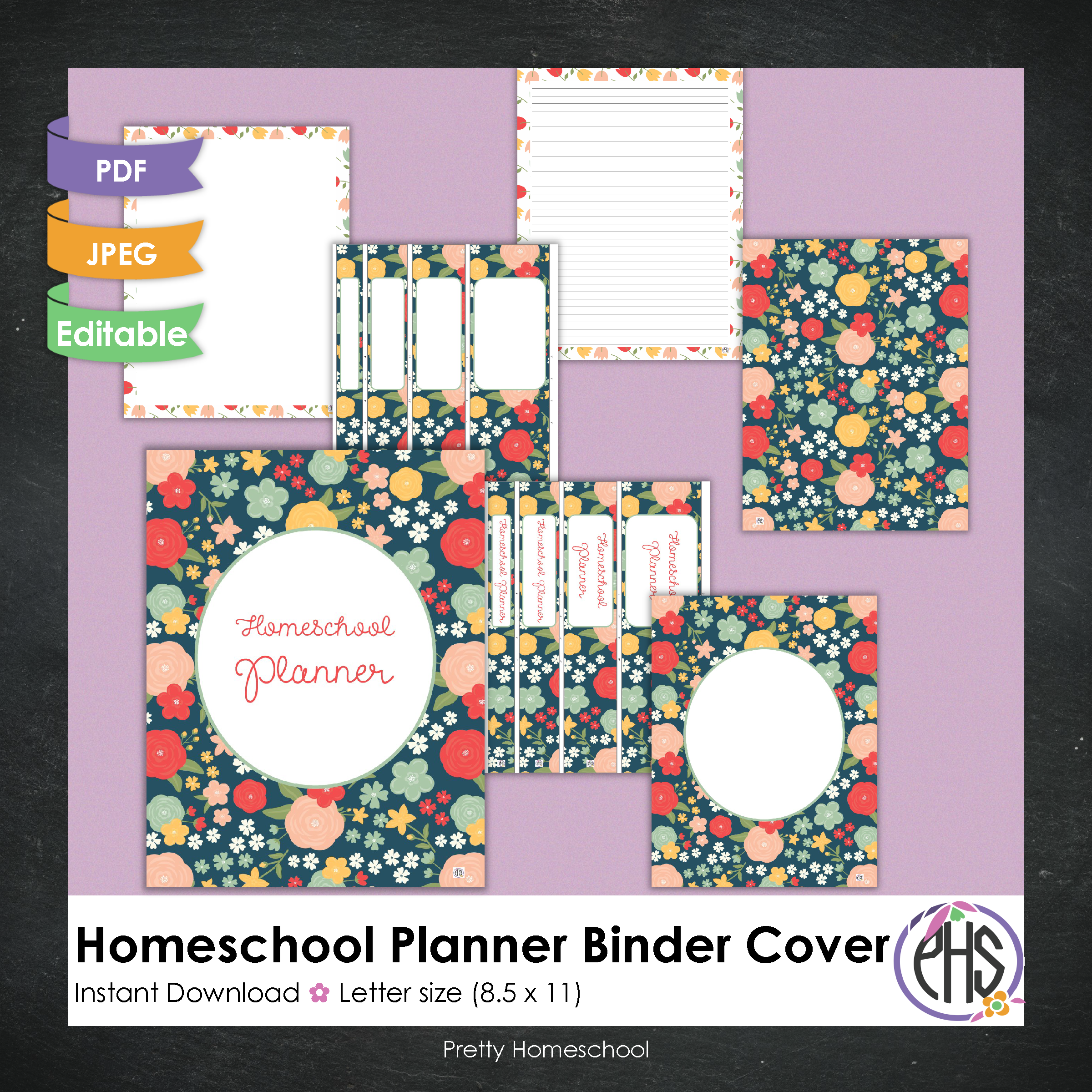 Homeschool Planner Binder Covers and Spines / Pretty Flowers