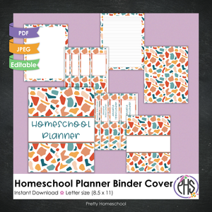 Homeschool Planner Binder Covers and Spines / Terrazo