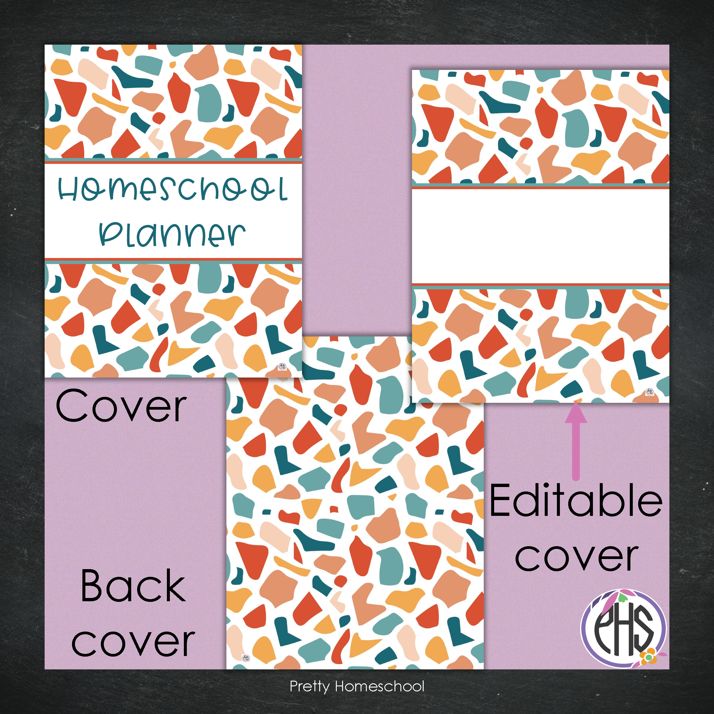 Homeschool Planner Binder Covers and Spines / Terrazo