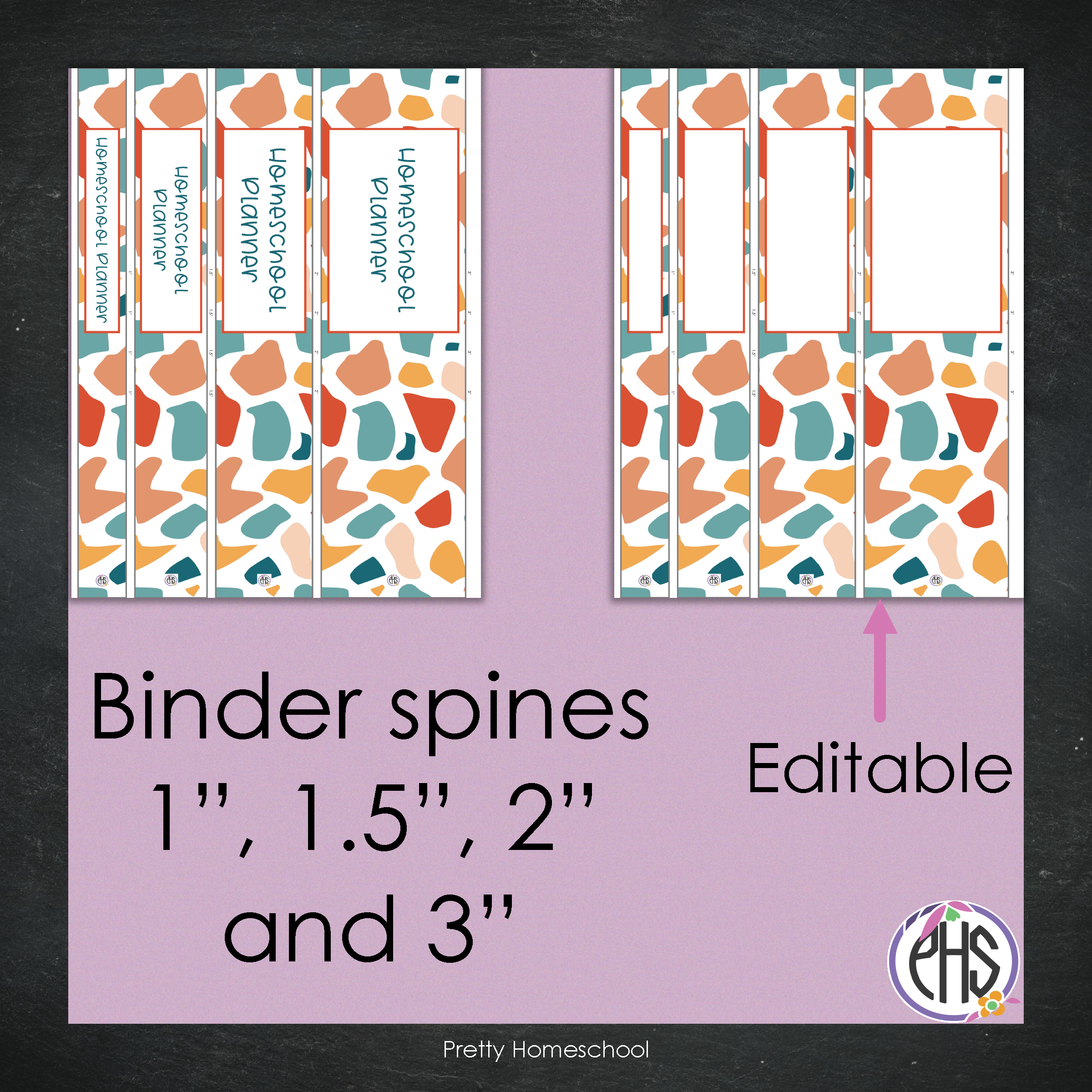 Homeschool Planner Binder Covers and Spines / Terrazo