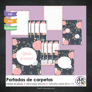 Portadas y espinas para carpetas y libreta de planes homeschool / Blush Pink