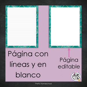 Portadas y espinas para carpetas y libreta de planes homeschool / Esmeralda y oro