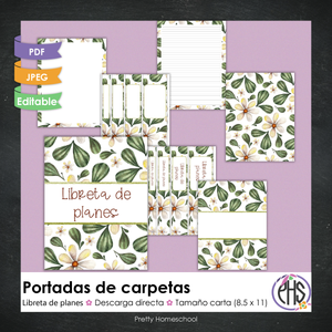 Portadas y espinas para carpetas y libreta de planes homeschool / Forest