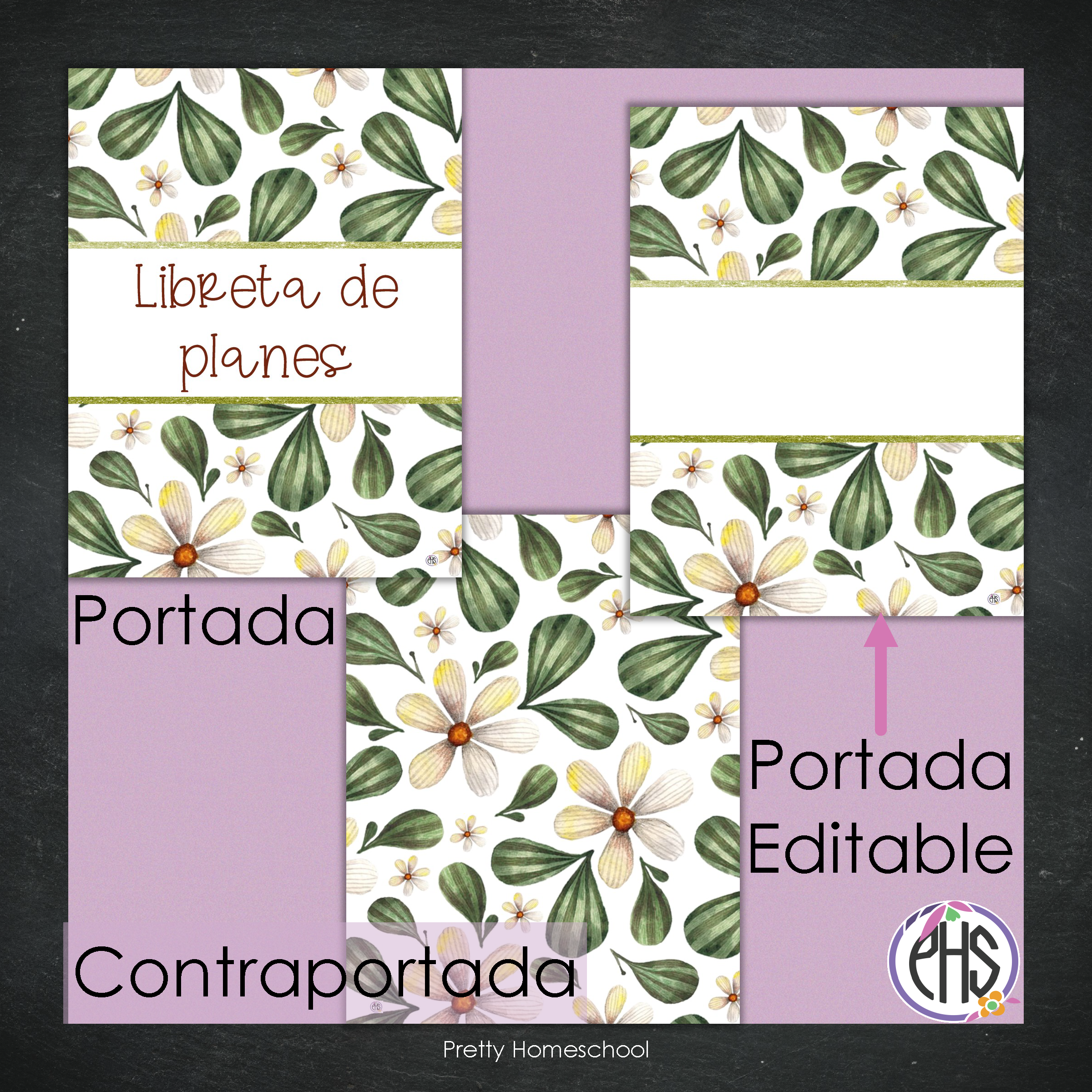 Portadas y espinas para carpetas y libreta de planes homeschool / Forest